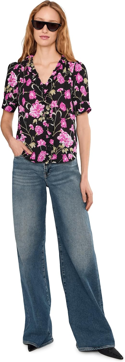 CeCe Womens Floral Ruffled Front V-Neck Top - Image 2