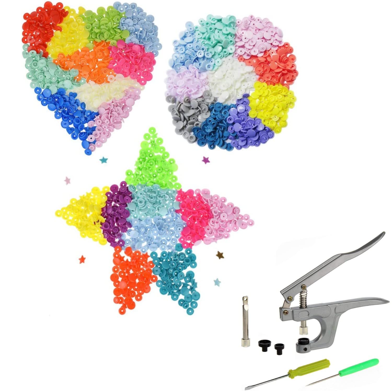 Snaps Set 450 Pieces Snaps + Pliers Set Snaps kit Plastic Snaps Heart Shaped Fastener Buttons Size 20 Sew-on Snaps Tool for Leather, Clothing, Sewing