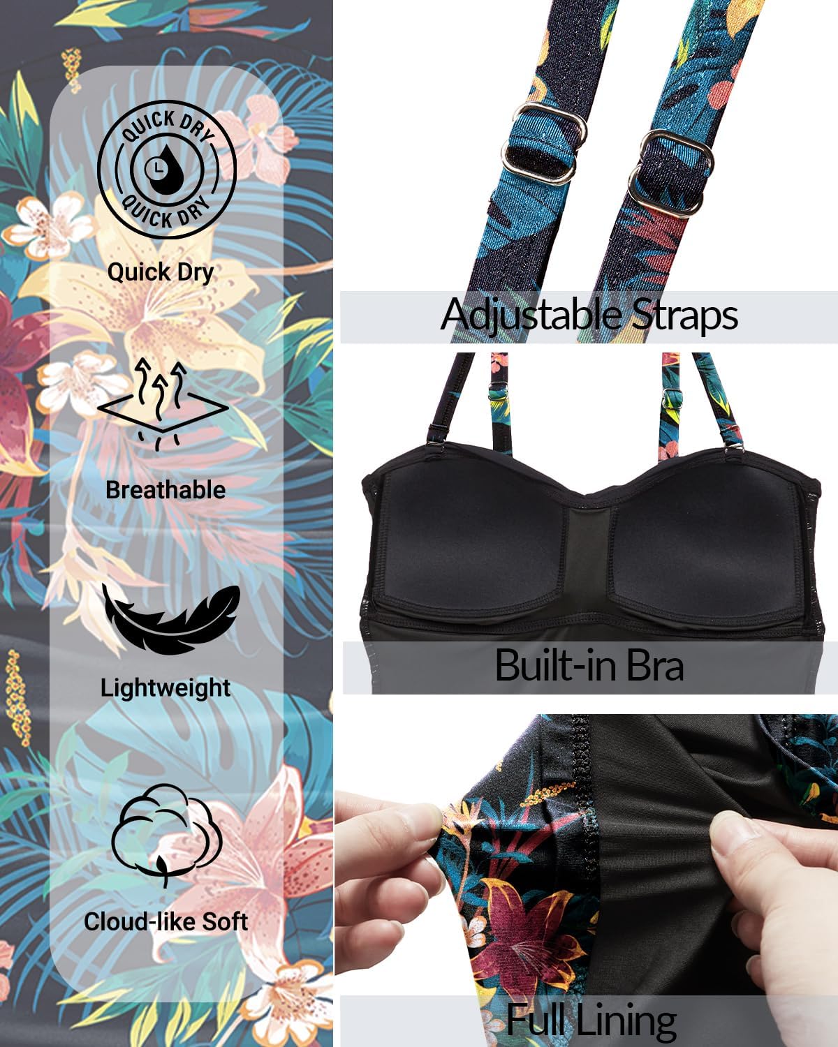 Holipick Tankini Top for Women Twist Front Bandeau Swimsuit Tummy Control Bathing Suit Tops Only No Bottom - Image 5