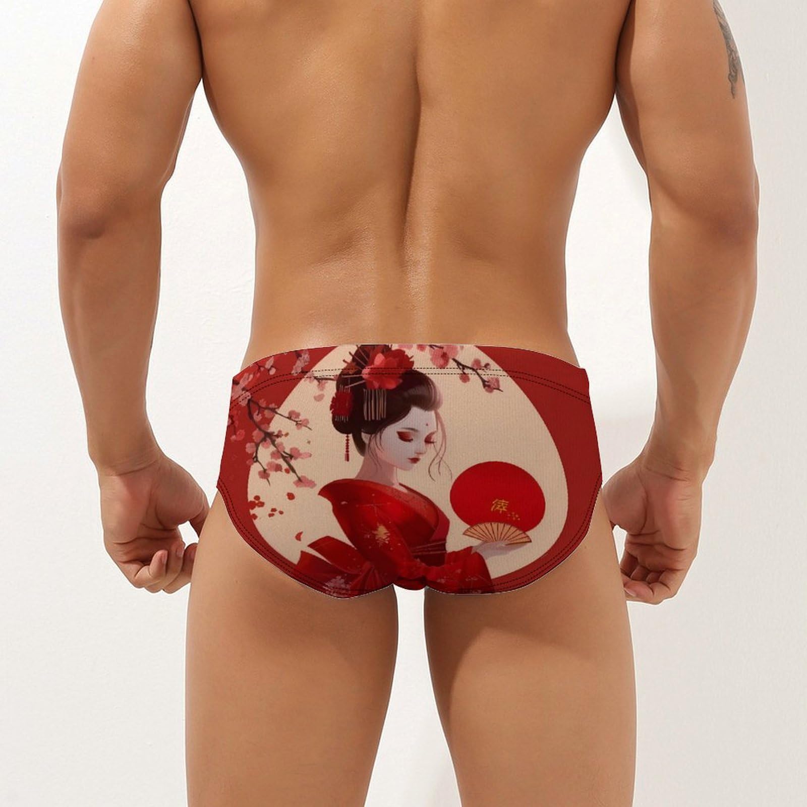 Anime Girl Japanese Geisha Mens Swim Briefs Quick Dry Swim Trunk Bikini Underwear Swimsuit S
