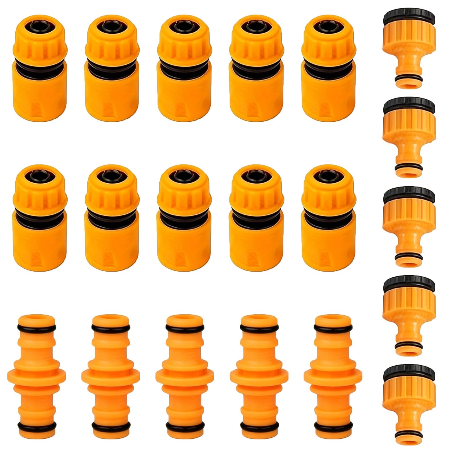 Gkhlg 1 Set Garden Hose Connector and Fittings Durable Plastic Universal Quick Release for Gardeners Home Owners Gardening Irrigation Car Washing Pet Bathing Outdoor Patio Lawn Yard (20 Pcs)