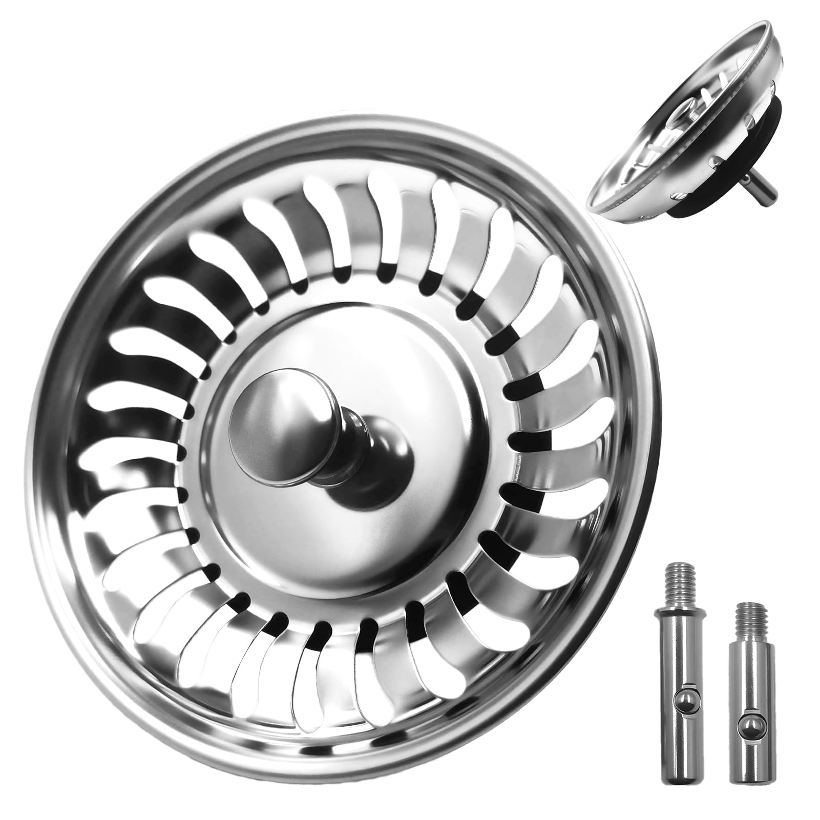 Ø 80 mm Kitchen Sink Plug Strainer Includes 2 Pins, Stainless Steel Sink Plug, Universal Food Hair Catcher Drain Stopper for Drain and Filter in Kitchen and Bathroom Sinks Hole