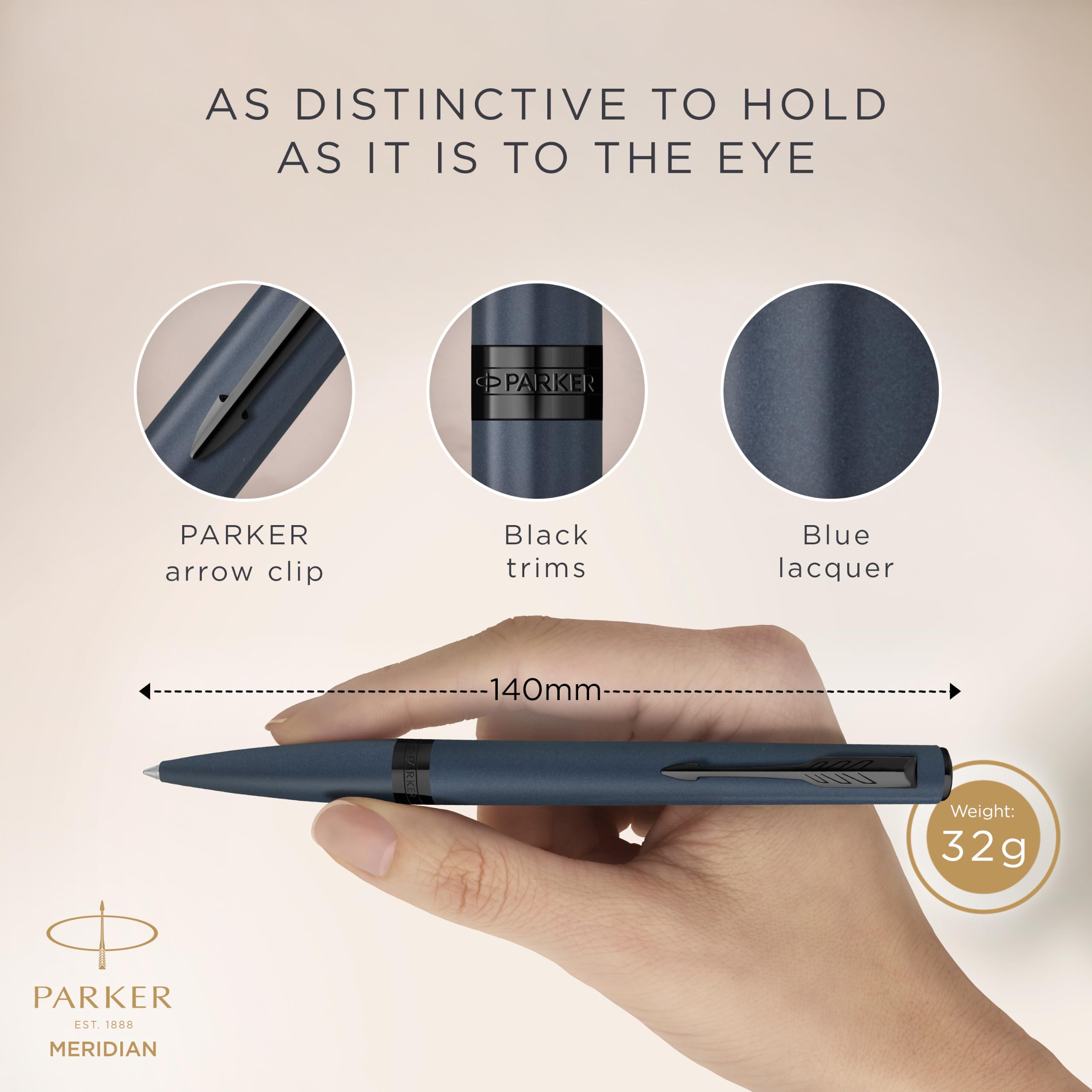 Parker Meridian Stylo à bille | Laque bleue avec garnitures noires | Plume moyenne | Stylos pour l'écriture et Fournitures de papeterie | Encre bleue | Boîte cadeau de luxe