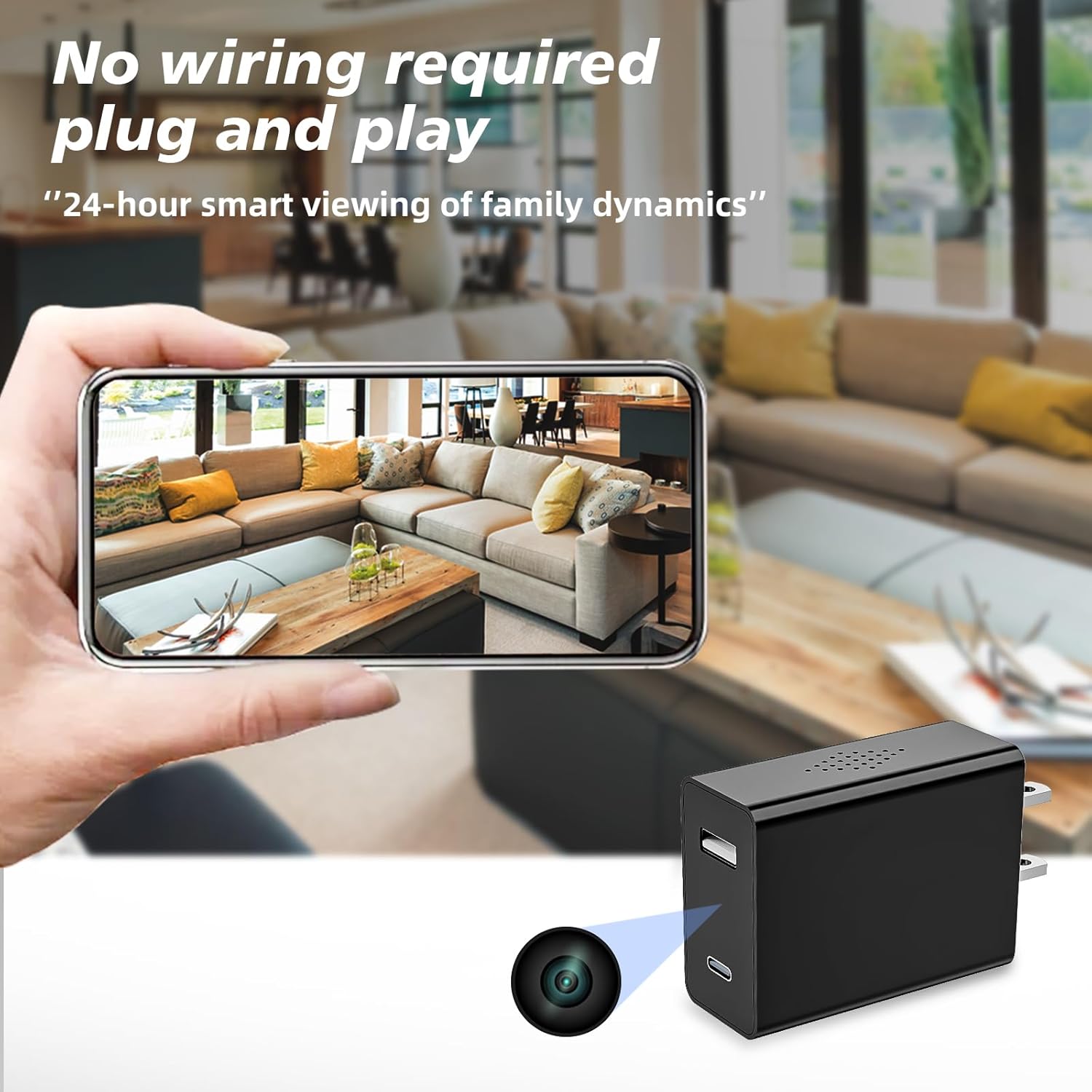 Upgraded Dual USB Camera Charger - 1080P WiFi Spy Camera, Wireless Smart USB Charger with Built-in Camera, Indoor Security Monitor, Nanny Cam, Motion Detection