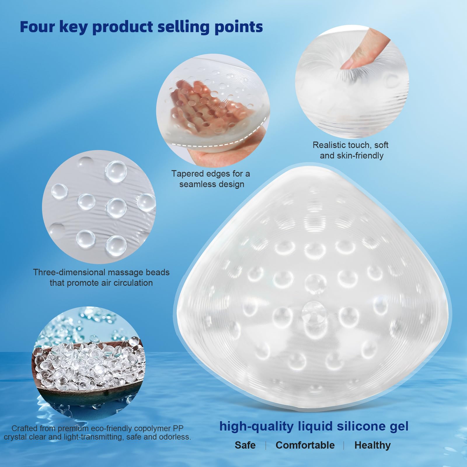 Protesi mammaria per mastectomia per nuoto, forma del seno in silicone impermeabile, inserto concavo per donne post-mastectomia, protesi a triangolo (1 pezzo)