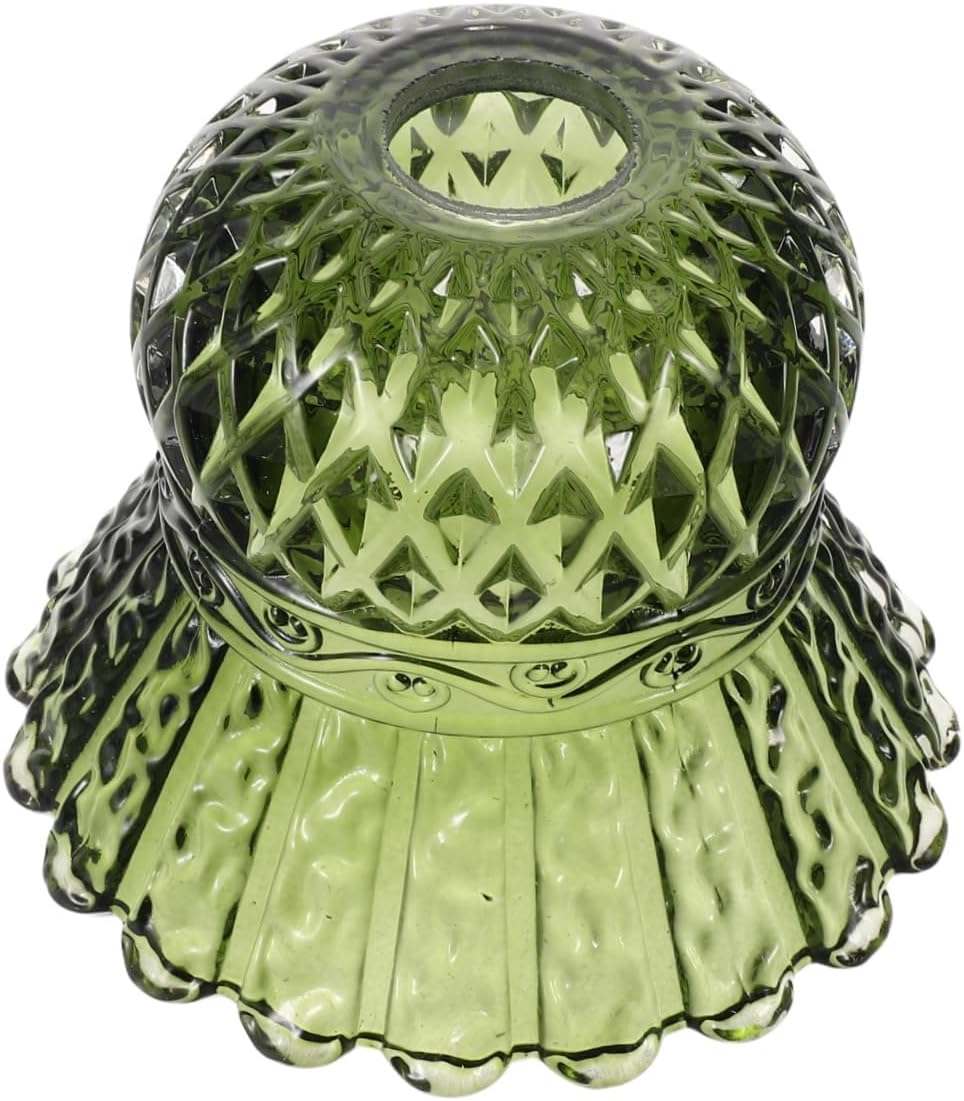 Garneck Vintage Green Glass Shade Lamp Replacement Fitter Tulip Flower Light Cover Compatible with Table Floor Pendant Lamps Retro Scalloped Design for Bedroom Library Decor