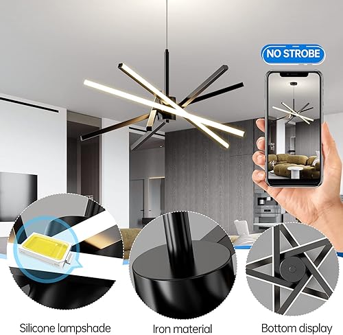 Miniatura 7 de Lámpara de techo Sputnik moderna de 82 W, lámpara colgante LED negra, lámparas de montaje empotradas, lámparas de comedor sobre mesa regulables con