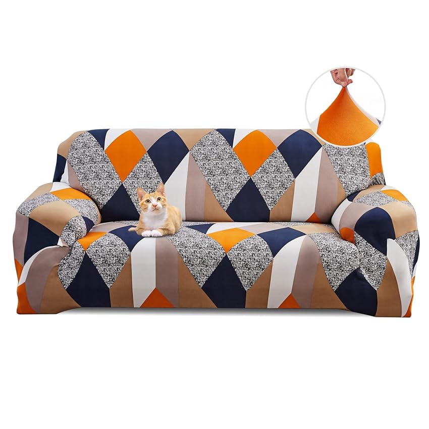 Immagine del prodotto Jaotto Copridivano 3 Posti Elasticizzato, Fodera per Divano Elasticizzato Fantasia Antiscivolo Antimacchia, Copridivano con Braccioli Tessuto Super Morbido Universale(Geometria Arancione,3 Posti)