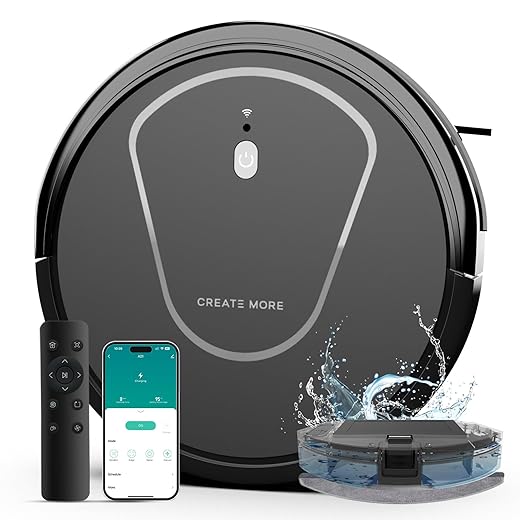 Bagotte Robot Vacuum and Mop Combo, 3-in-1 Robotic Vacuum Cleaner, 5000Pa Strong Suction with Auto Recharging,Tangle Free, Timing Function, App/WiFi/Voice/Remote for Hard Floor and Pet Hair