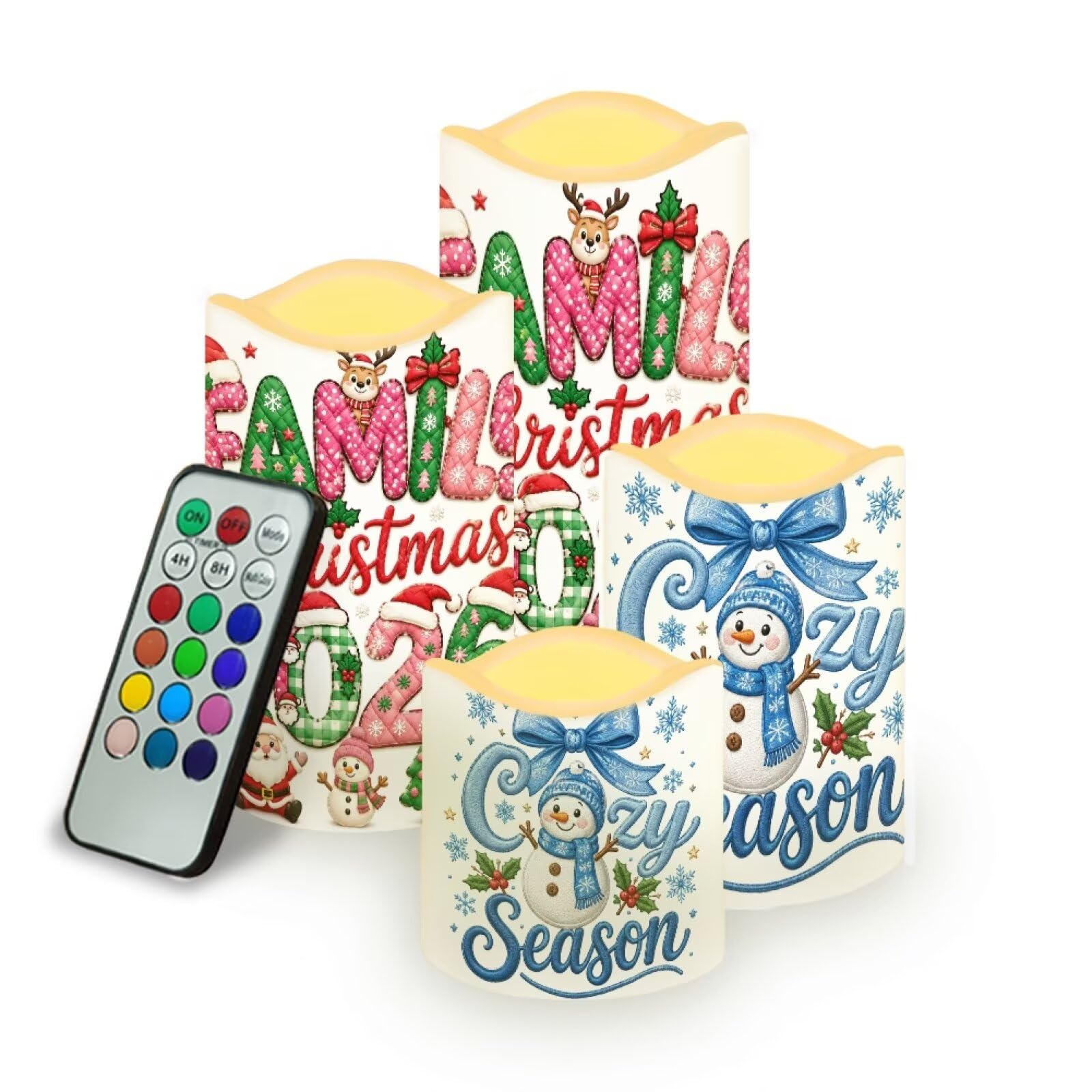 Christmas Embroidery Color Changing Electric Candles, 4 Pack