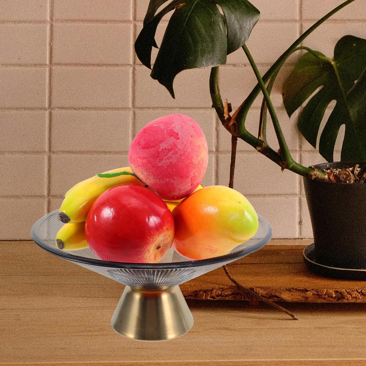 PRETYZOOM Glass Footed Fruit Tray 9.84 Inch High Base Decorative Fruit Serving Plate for Snacks Candy Bowl Elegant Kitchen Dining Table Display