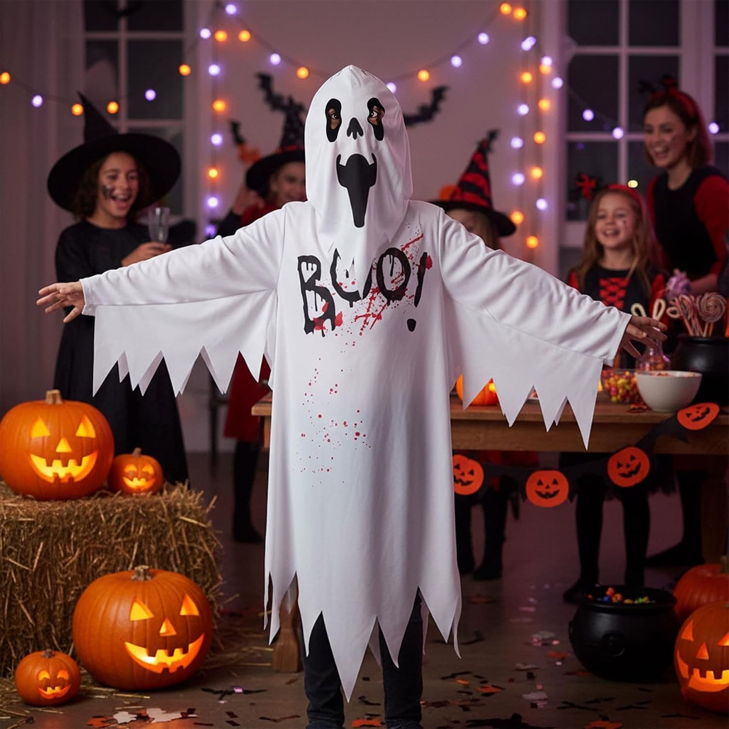 A2Z 4 Kids Girls Boys Top Kids BOO Printed Halloween Spooky Ghost Costume With Mask Halloween Scary Night Ghost Top