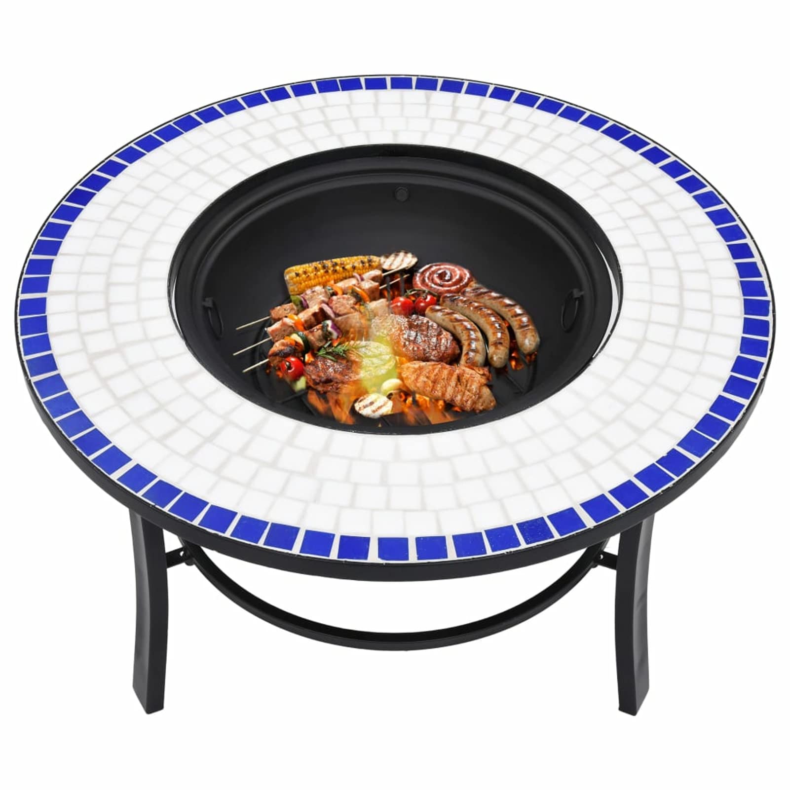 Homgoday Braciere a mosaico in ceramica blu e bianco, 68 cm, braciere esterno falò giardino pozzo fuoco ciotola nero per giardino terrazza