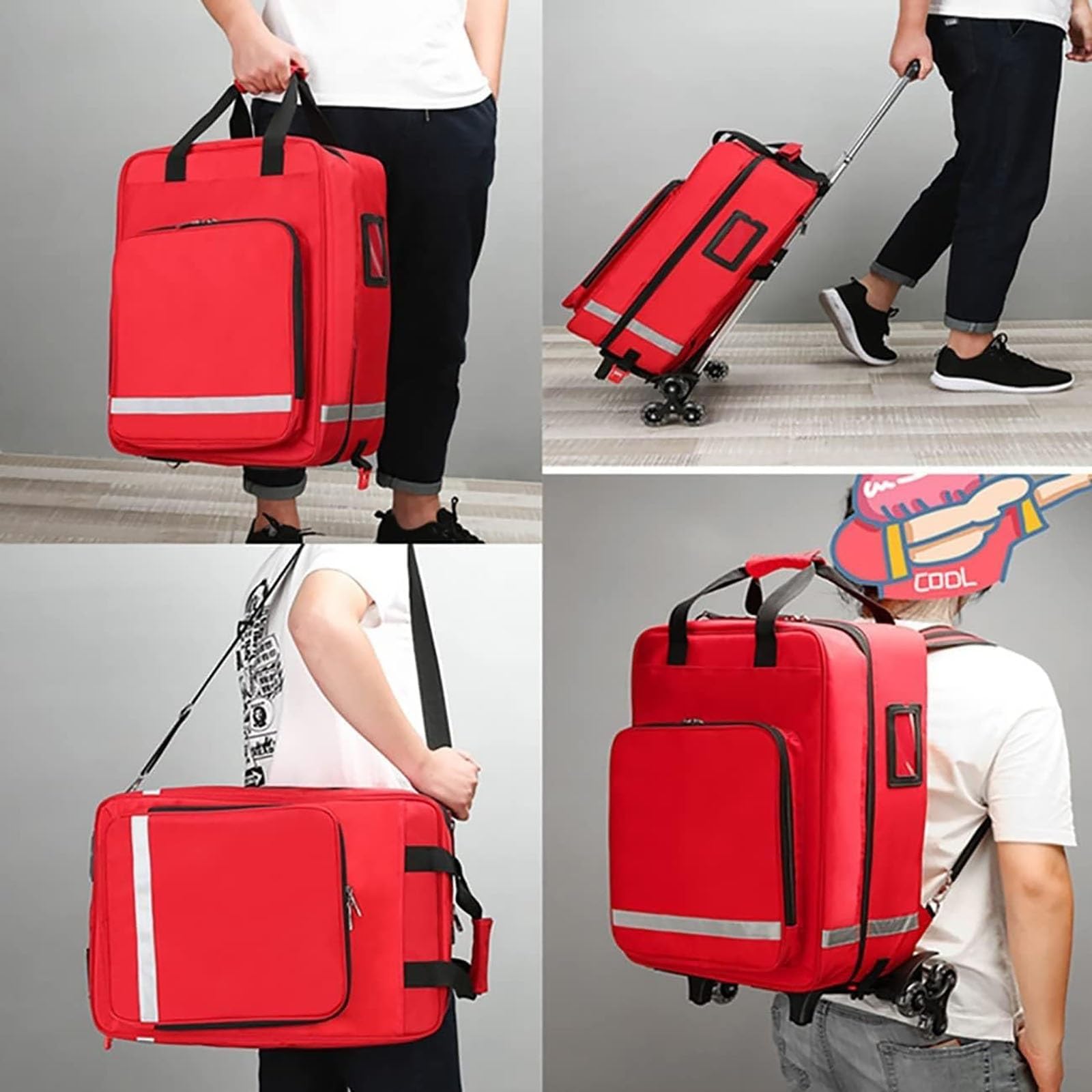 Bolsa for botiquín de primeros auxilios, Bolsa rodante de suministros médicos con carro desmontable, bolsa rodante de enfermera, kit de rescate de emergencia para senderismo al aire libre, mochilero,