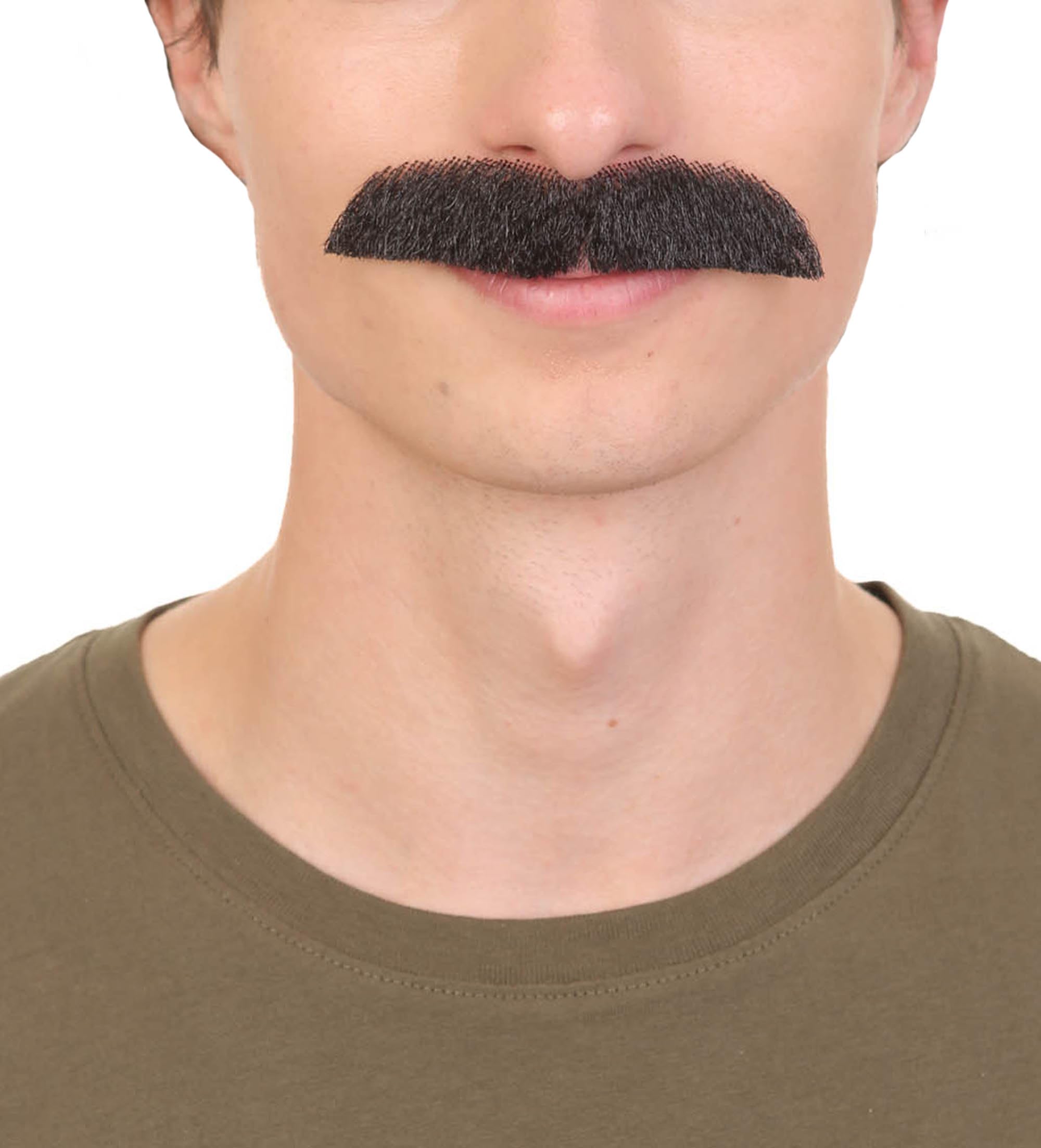 HPO Men's Novelty Mustache Fake Human Black Hair for TV Show and Costume, Flame-Retardant Synthetic Fiber