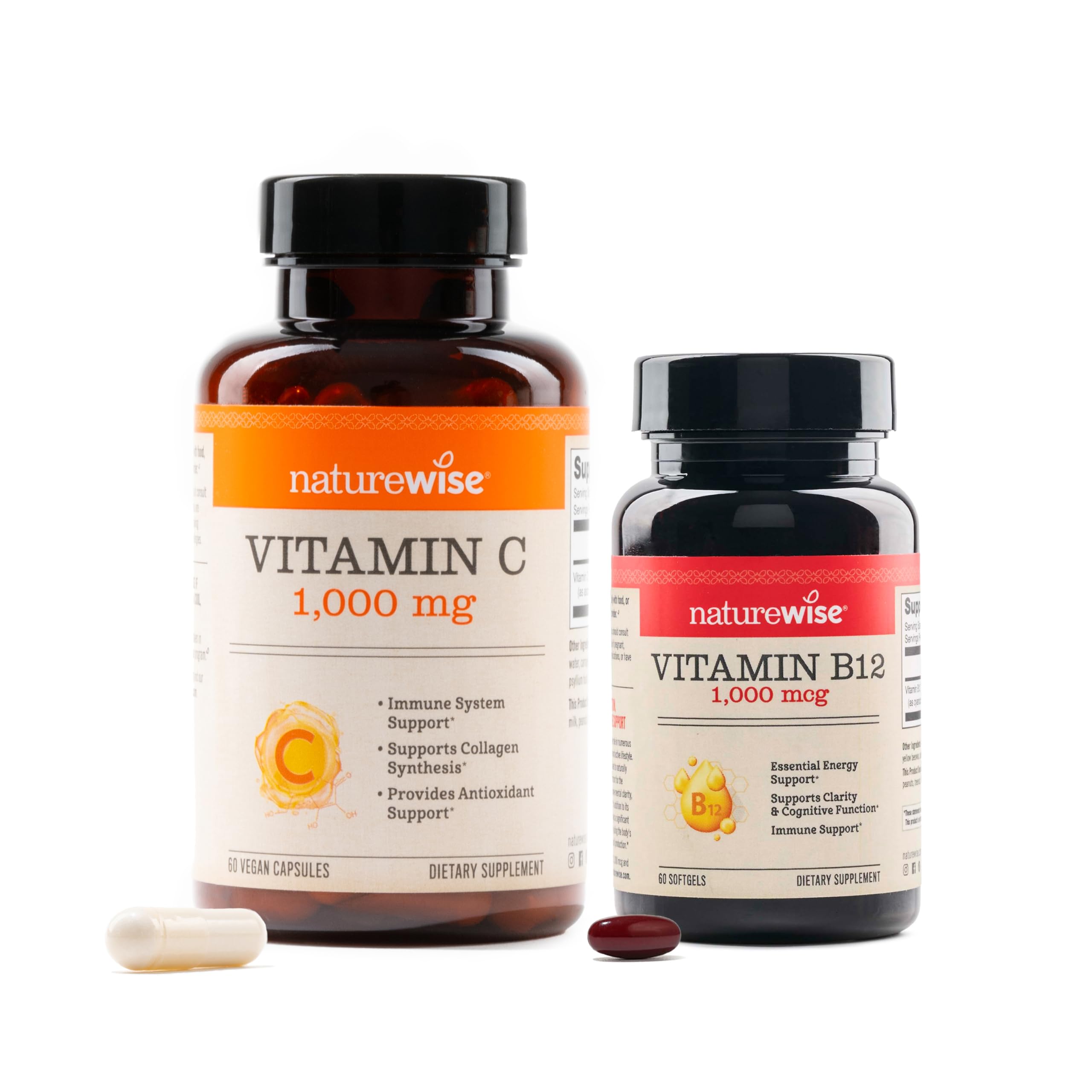 NatureWise [1] Vitamin C 1000mg - Extra Strength - Vegan Non-GMO, 60 Capsules[60-Day Supply] + [1] Vitamin B12 1000 mcg - Gluten-Free, Non-GMO - 60 Softgels[60-