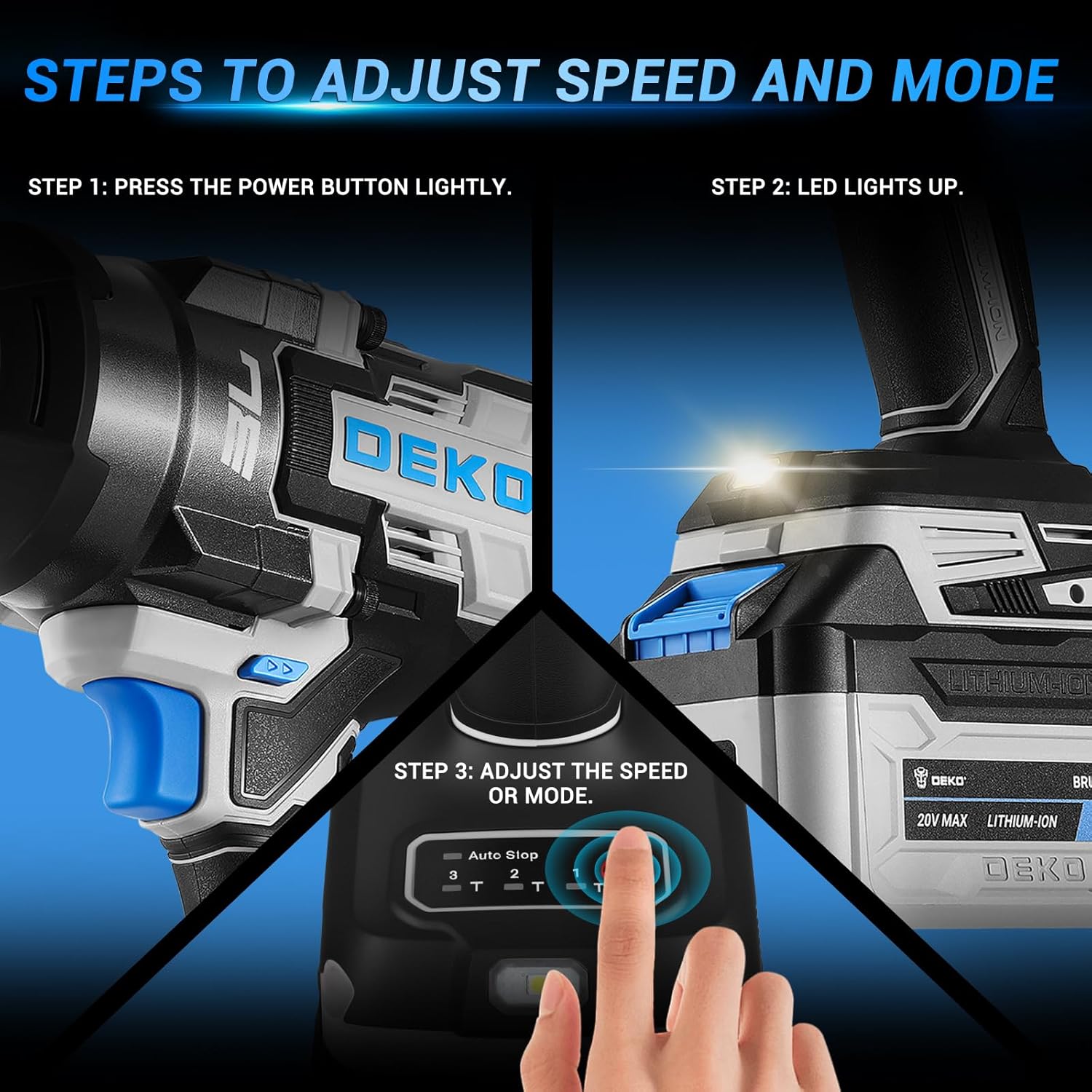 DEKOPRO Cordless Impact Wrench 20V 3/4" High Torque Power Electric Impact Gun with 5 Sockets 2 Batteries, 1300Ft-lbs(1800N.m) for Vehicle Assembly, Equipment Maintenance, Building Construction