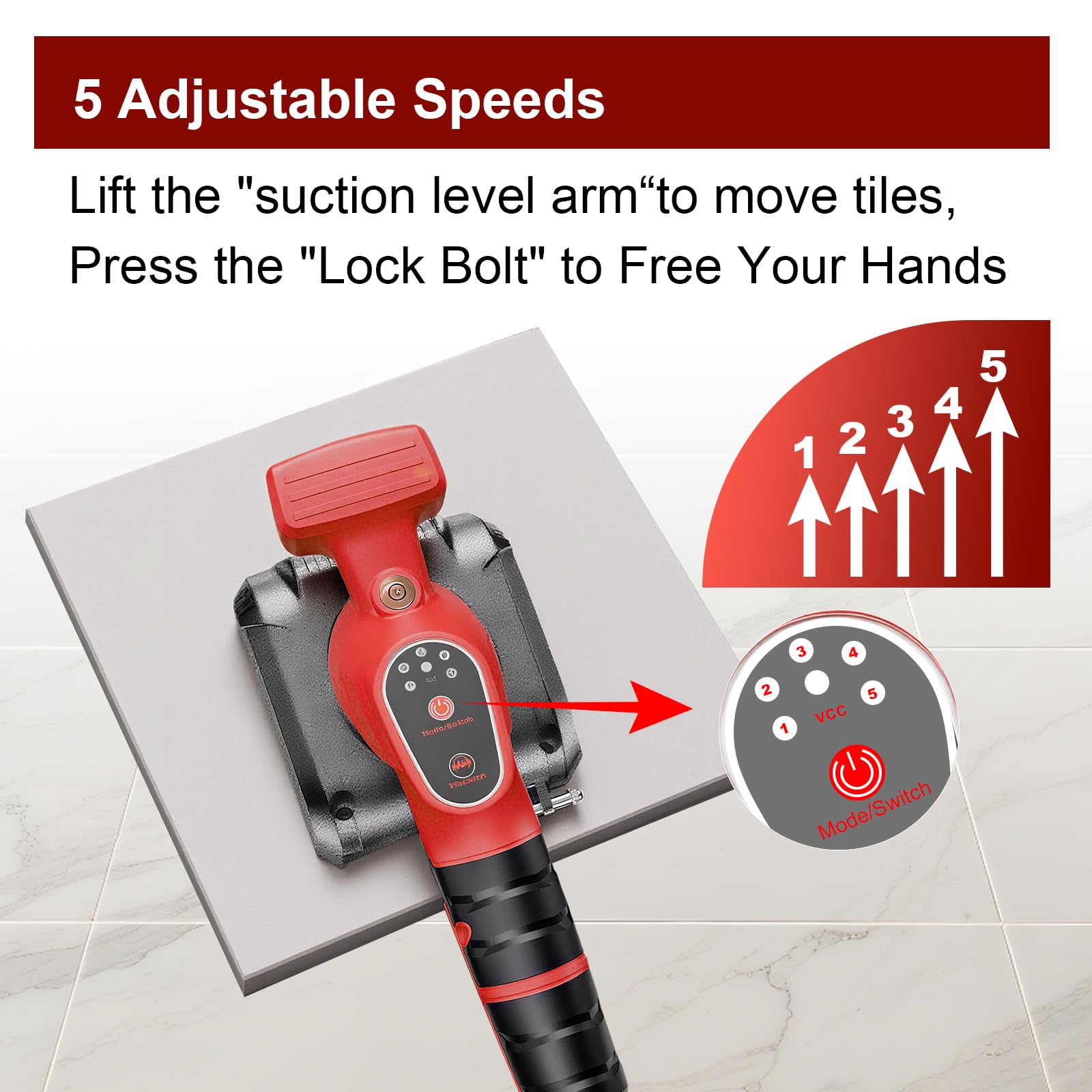 Outil de nivellement des vibrations de carrelage compatible avec batterie Milwaukee, outil d'installation de vibrations de motoculteur sans fil avec jauge de niveau à bulle, ventouse, design de