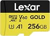 Lexar GOLD 256GB Micro SD Card, microSDXC UHS-II Memory Card, V60, U3, A1, C10 microSD Card, Reading up to 280MBs, for DroneAction CameraUHS-II Portable Gaming Device LMSGOLD256G-BNNG
