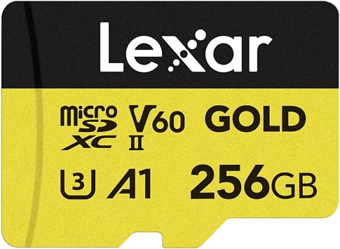 Lexar GOLD 256GB Micro SD Card, microSDXC UHS-II Memory Card, V60, U3, A1, C10 microSD Card, Reading up to 280MB/s, for Drone/Action Camera/UHS-II Portable Gaming Device (LMSGOLD256G-BNNG)
