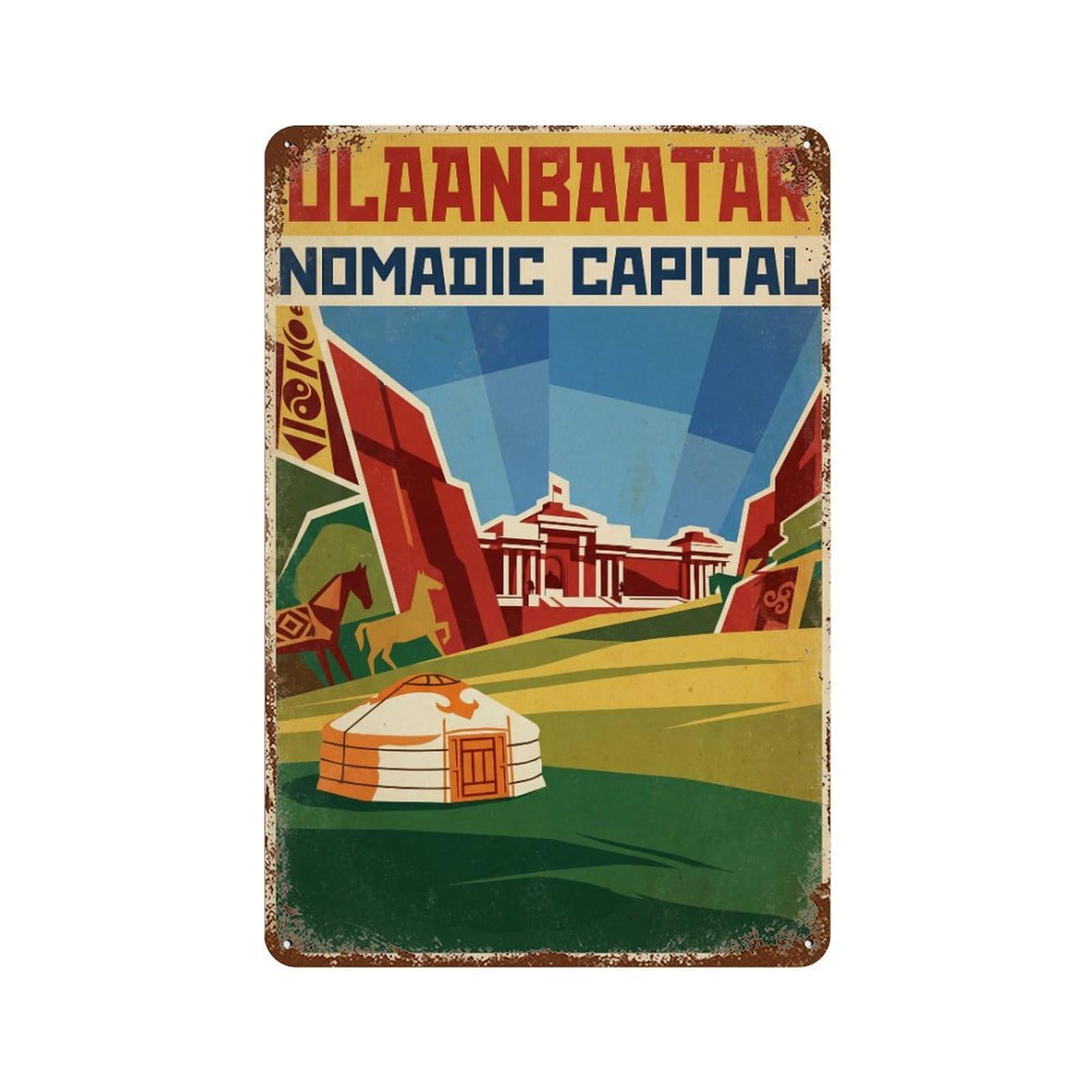 Metal Tin Sign Travel Retro Mongolia Ulaanbaatar