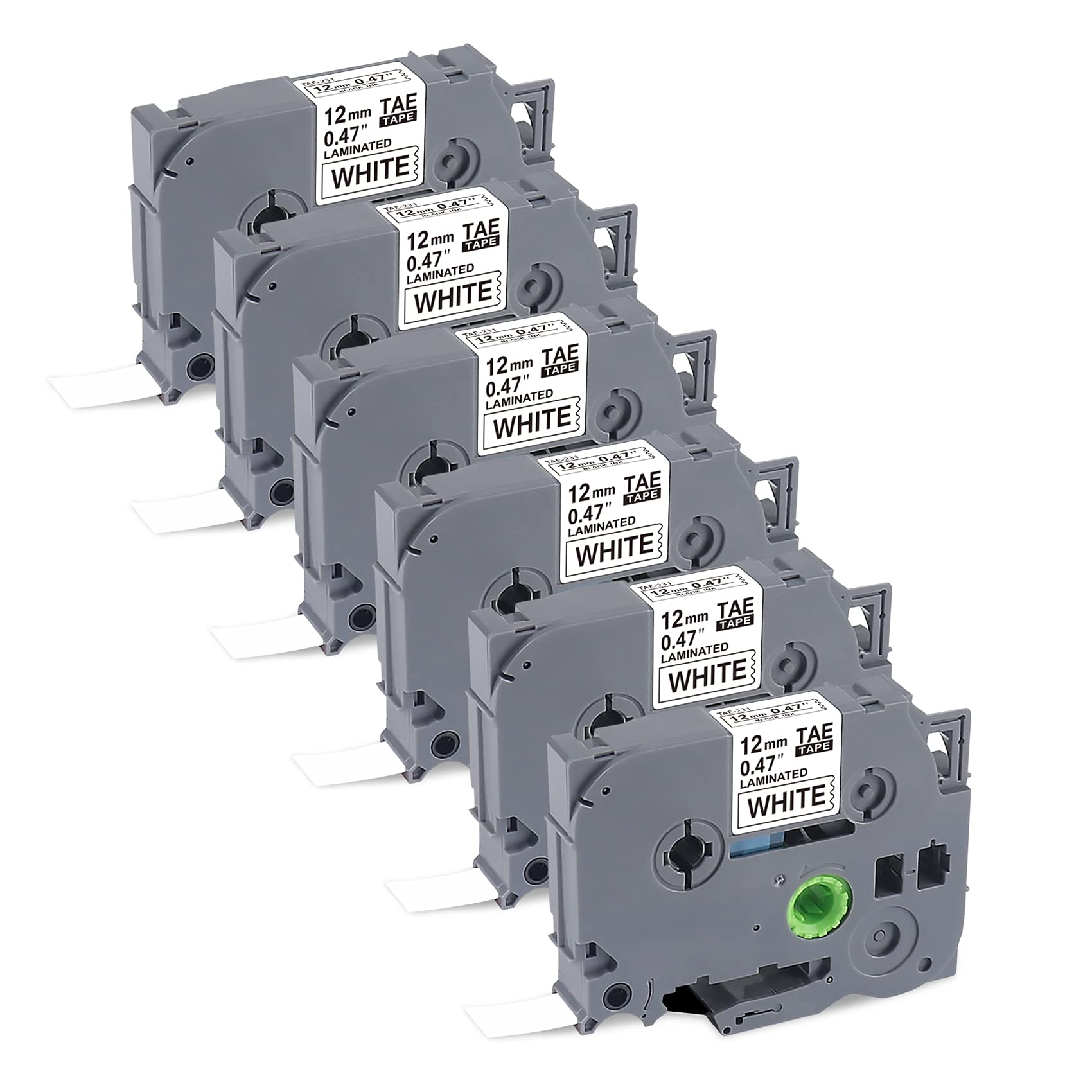 BOYEEZON 6X Compatible with Tze-231 Brother Label Printer TZe Tape 12mm 0.47 Laminated Label Tape Cassette for Brother P-Touch Labeller PT-E110 H110 H105 H100R H108 H101C PT-P300BT, Black on White (6)