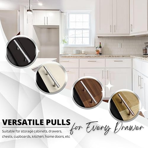 Miniatura 8 de Flexzion Paquete de 1 manija de puerta de gabinete de 4 pulgadas, manijas de gabinete de acero inoxidable plateado con acabado de níquel cepillado,