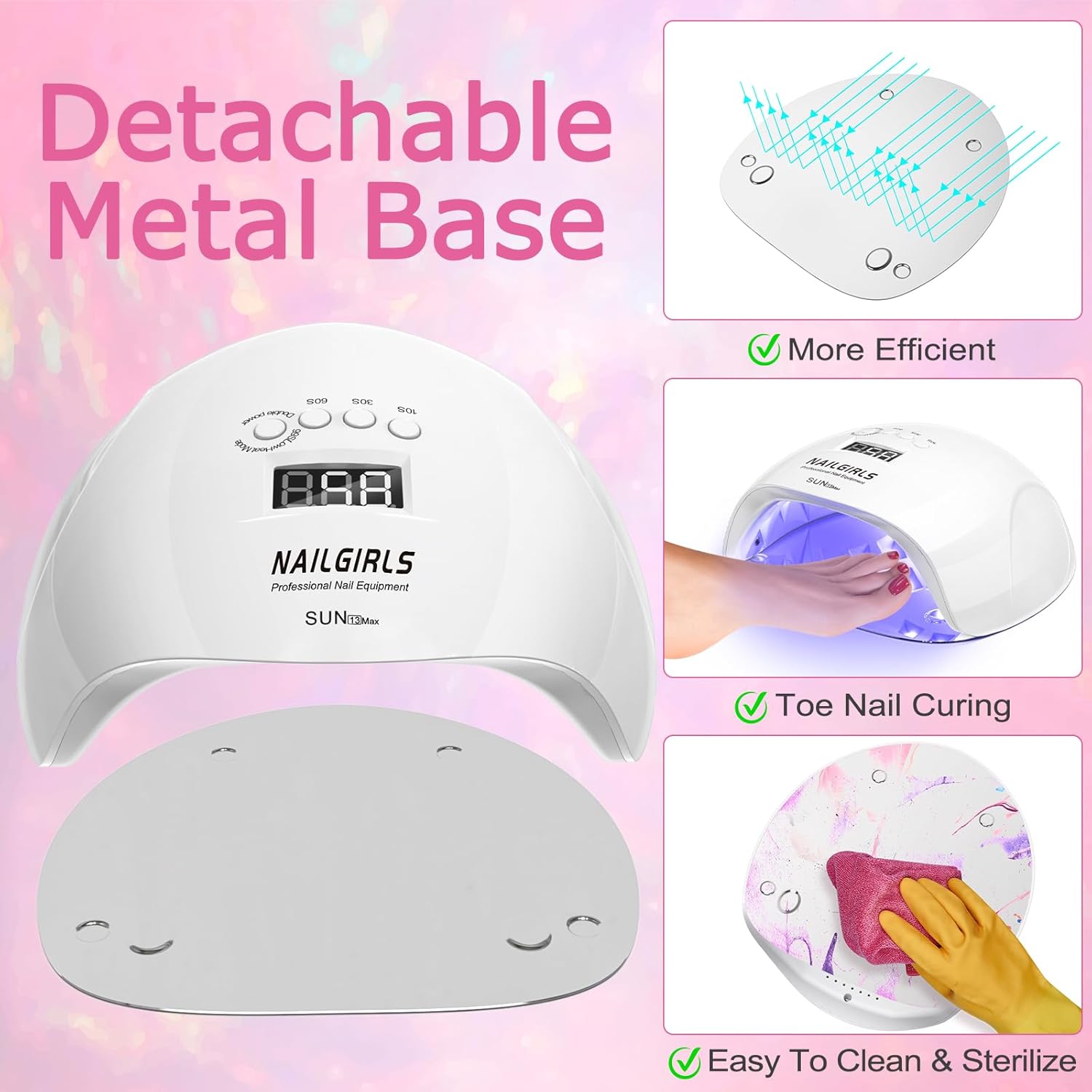 NAILGIRLS UV LED Nail Lamp, 220W, White, 42 UV+LED Beads, 4 Timer Settings, Auto Sensor, Professional Nail Light Curing, Gel Polish, Salon & Home