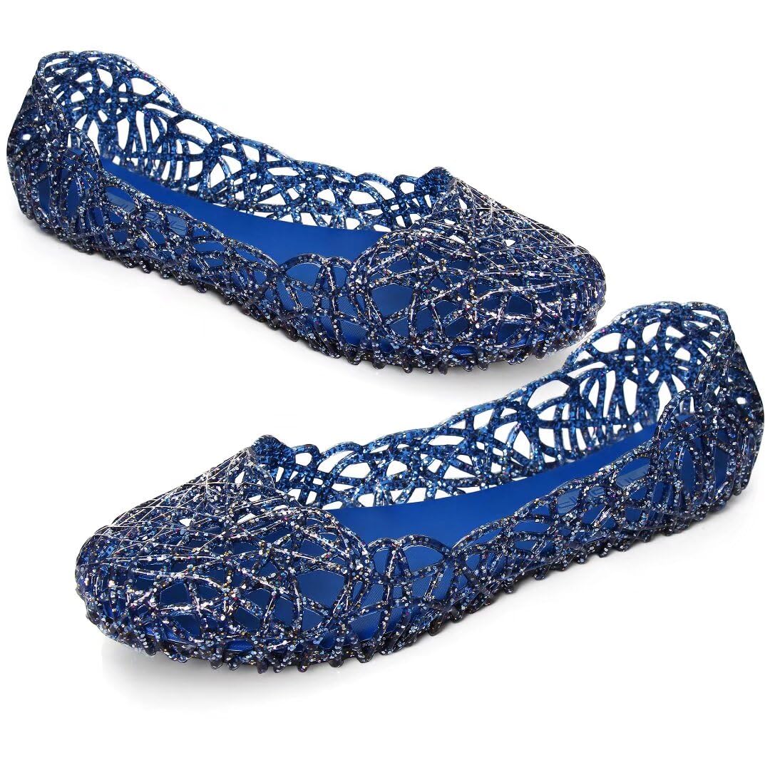 Stunner Women's Beach Jelly Shoes Slip On Crystal Summer Soft Hollow Ballet Flats