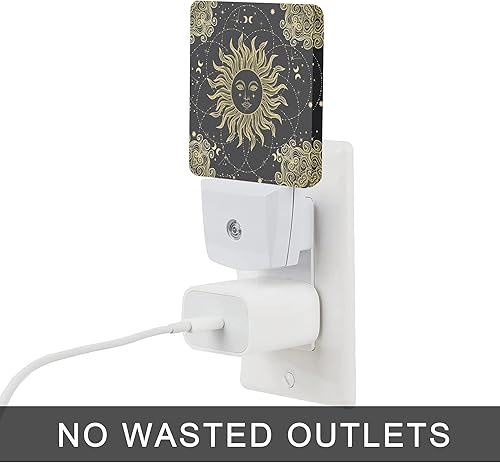 Miniatura 4 de Oeaskly Luz nocturna dorada, estilo bohemio, vintage, símbolo de astronomía y astrología, luces nocturnas enchufables a la pared con sensores de luz