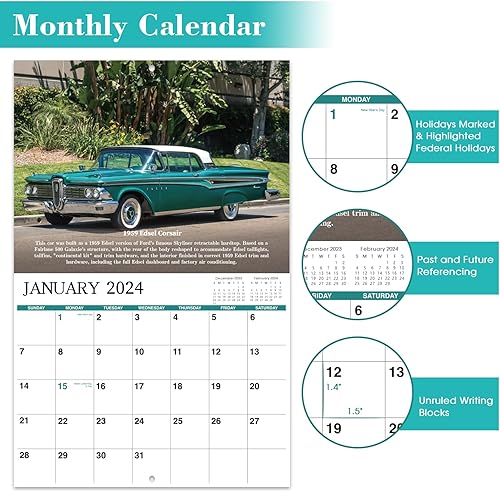 Miniatura 3 de Calendario de pared 2024  Calendario de coche clásico 2024, enero 2024  diciembre 2024, 8.5 x 11 pulgadas (cerrado), calendario de pared de 12 meses