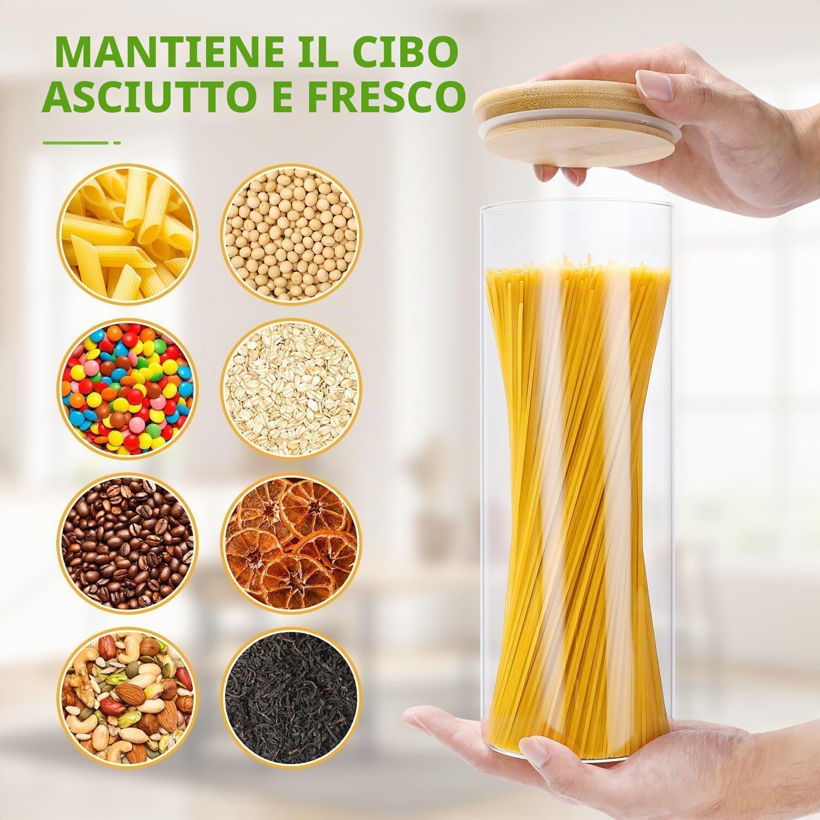 Lannvan Barattoli Vetro con Coperchio, Set di 8 Barattoli Cucina Vetro Ermetico, Contenitore Vetro con Coperchio
