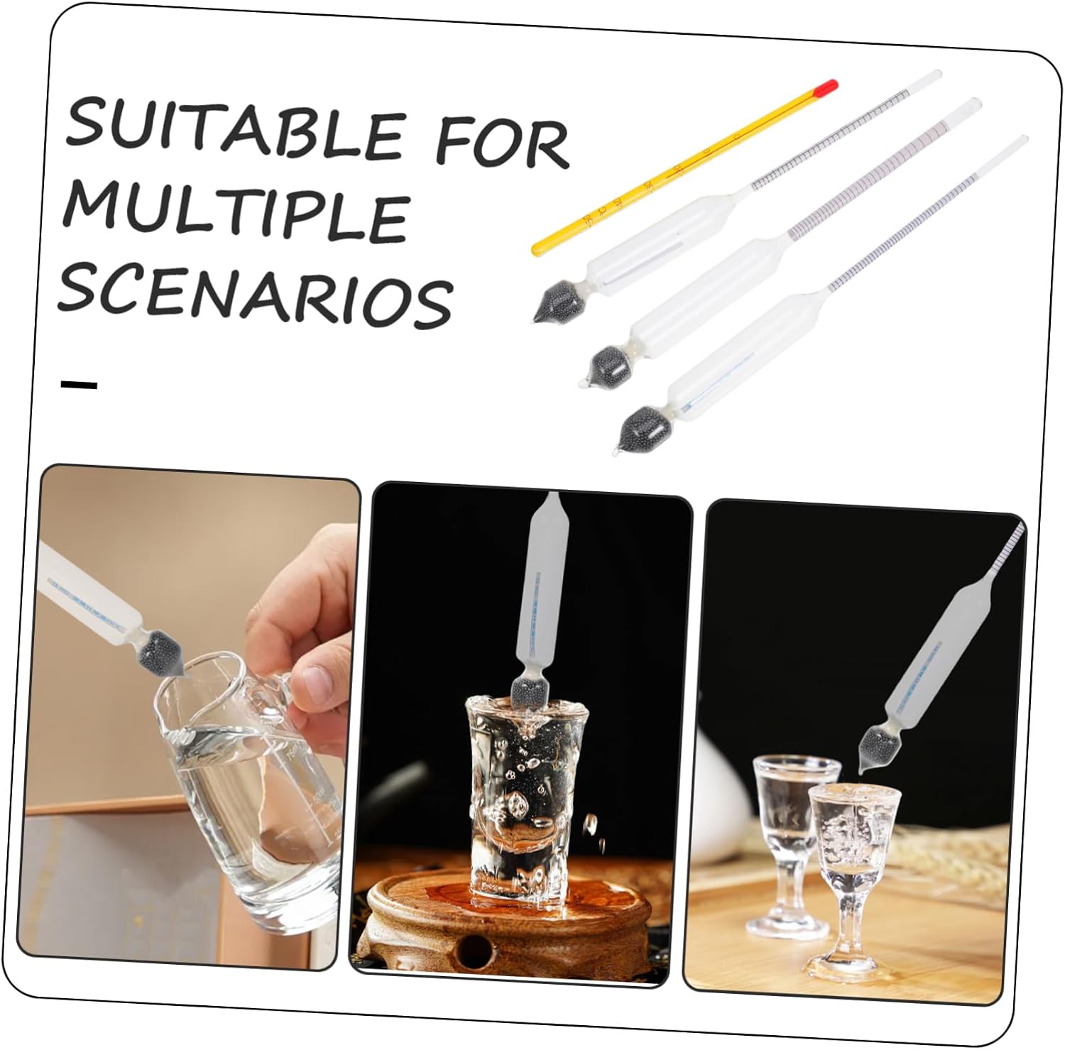 3pcs Hydrometer for Kitchen Wine Alcohol Content Measurer Scale Hydrometer Thermometer