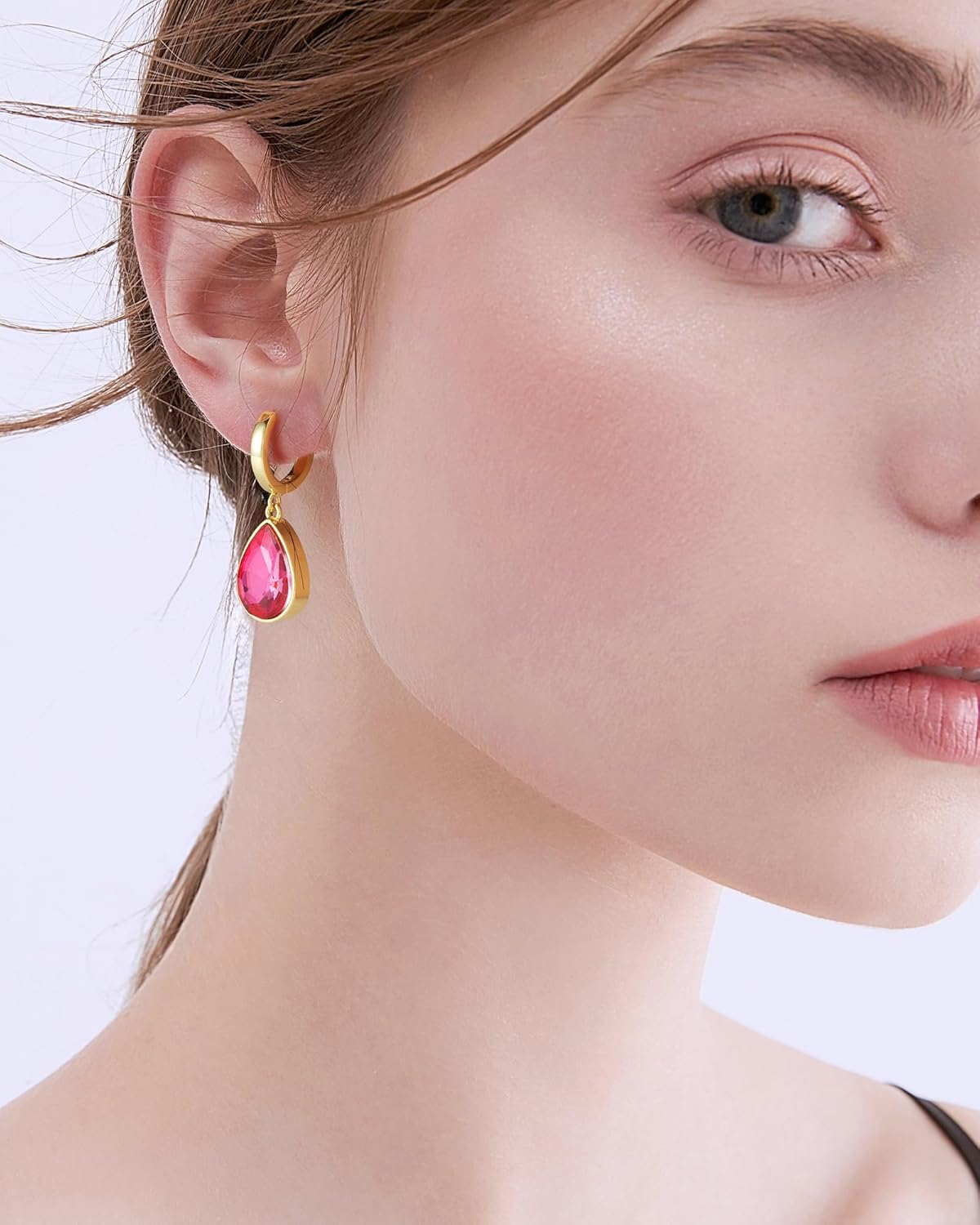 Crystals Teardrop Dangle Drop Earrings, 18K Gold Plated Hoop Earrings Zirconia Jewelry for Women Gifts - Image 5