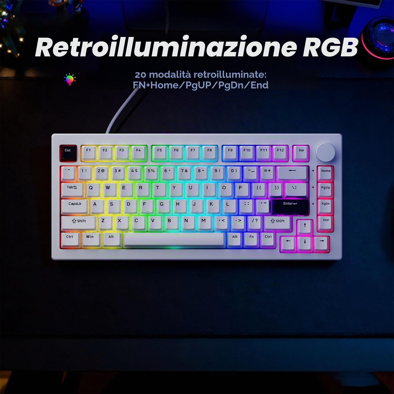 Akko 5075 V3 Tastiera Meccanica 75% Gasket RGB Hot Swap | Layout QWERTY, RGB Programmabile, Switch Frost Pink per Build Custom, Ufficio e Gaming (Nero su Bianco)