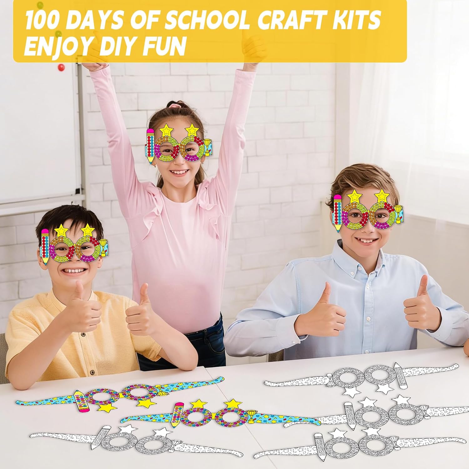 Lonfliness 36 Packs 100 Days of School Countdown Coloring Glasses Happy 100th Day of School DIY Coloring Paper Glasses Color Your Own Glass Crafts Gift Home Classroom Activities Games Supplies image 5
