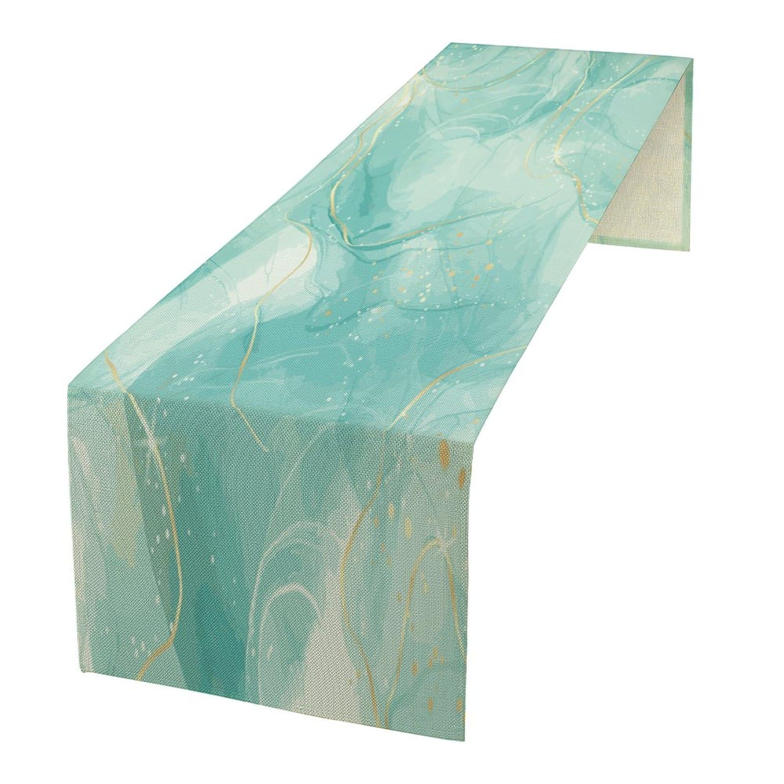 Camino de mesa de mármol con patrón de textura verde y dorado, decoración de tocador, jardín, granja, boda, fiesta, vacaciones, cena, hogar, 13 x 60 pulgadas