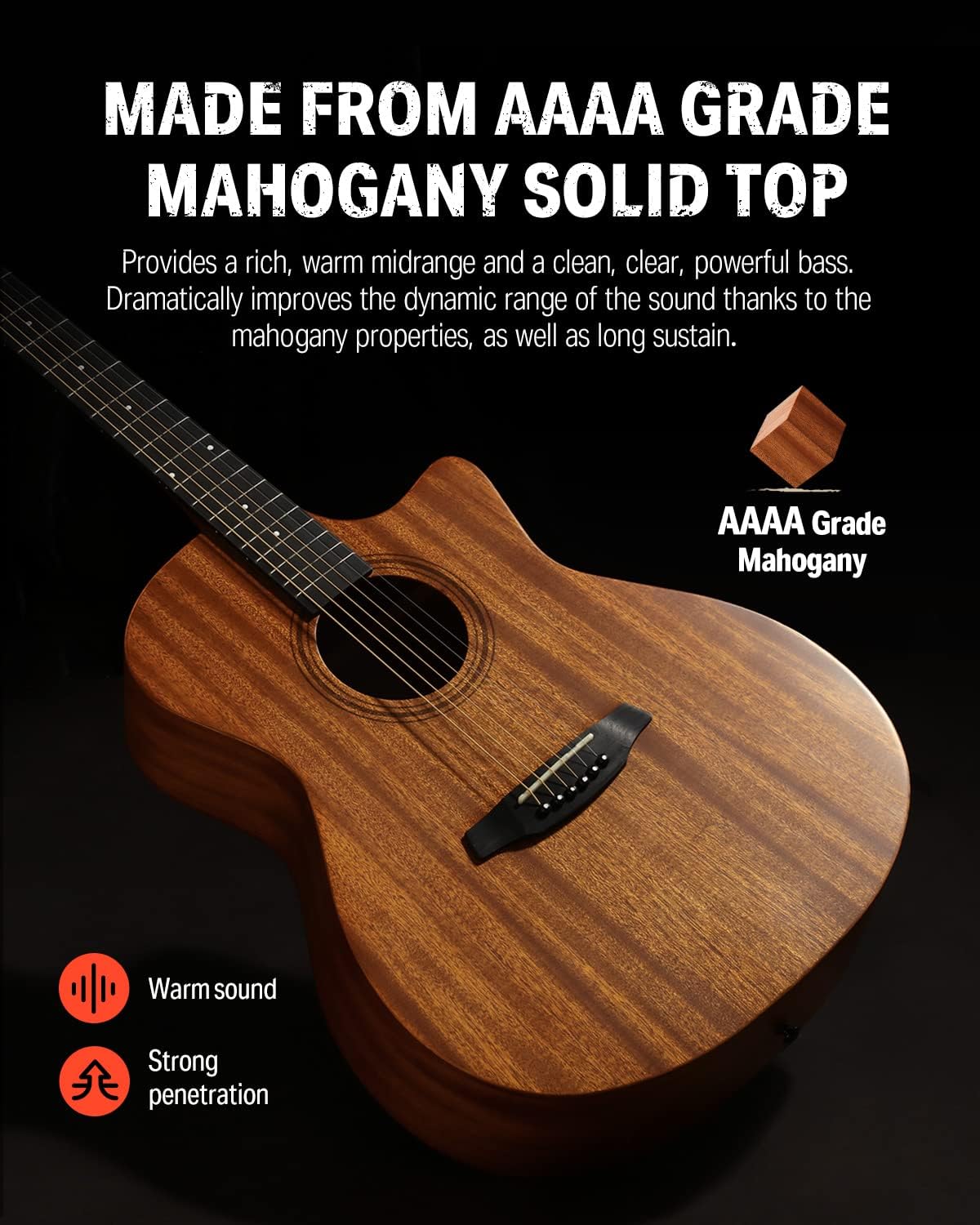 Donner Acoustic Guitar Beginner Full Size 41 Inch Soild Mahogany Top Cutaway Grand Auditorium Adult Starter Bundle Kit with Gig Bag Strap Tuner Capo Pickguard String 4 Picks Cloth Right Hand