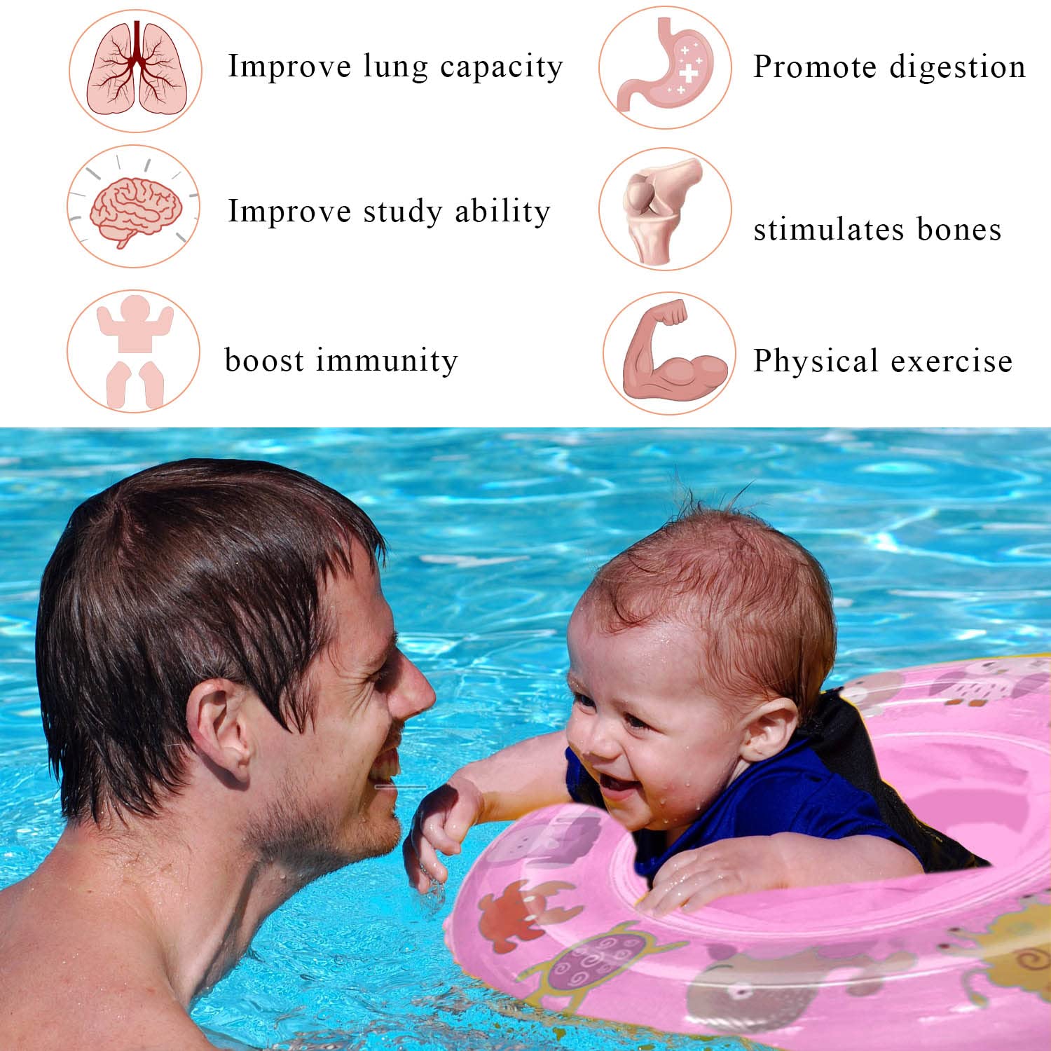 KEELYY Salvagente per Bambini, Salvagente Mutandina Neonato, Galleggiante Neonato Piscina, Salvagente Gonfiabile per Bambini 6-36 Mesi, Rosa