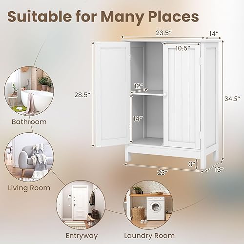 Miniatura 3 de COSTWAY Armario de almacenamiento de baño, organizador de almacenamiento de baño independiente con puertas y estante ajustable, gabinete de piso de