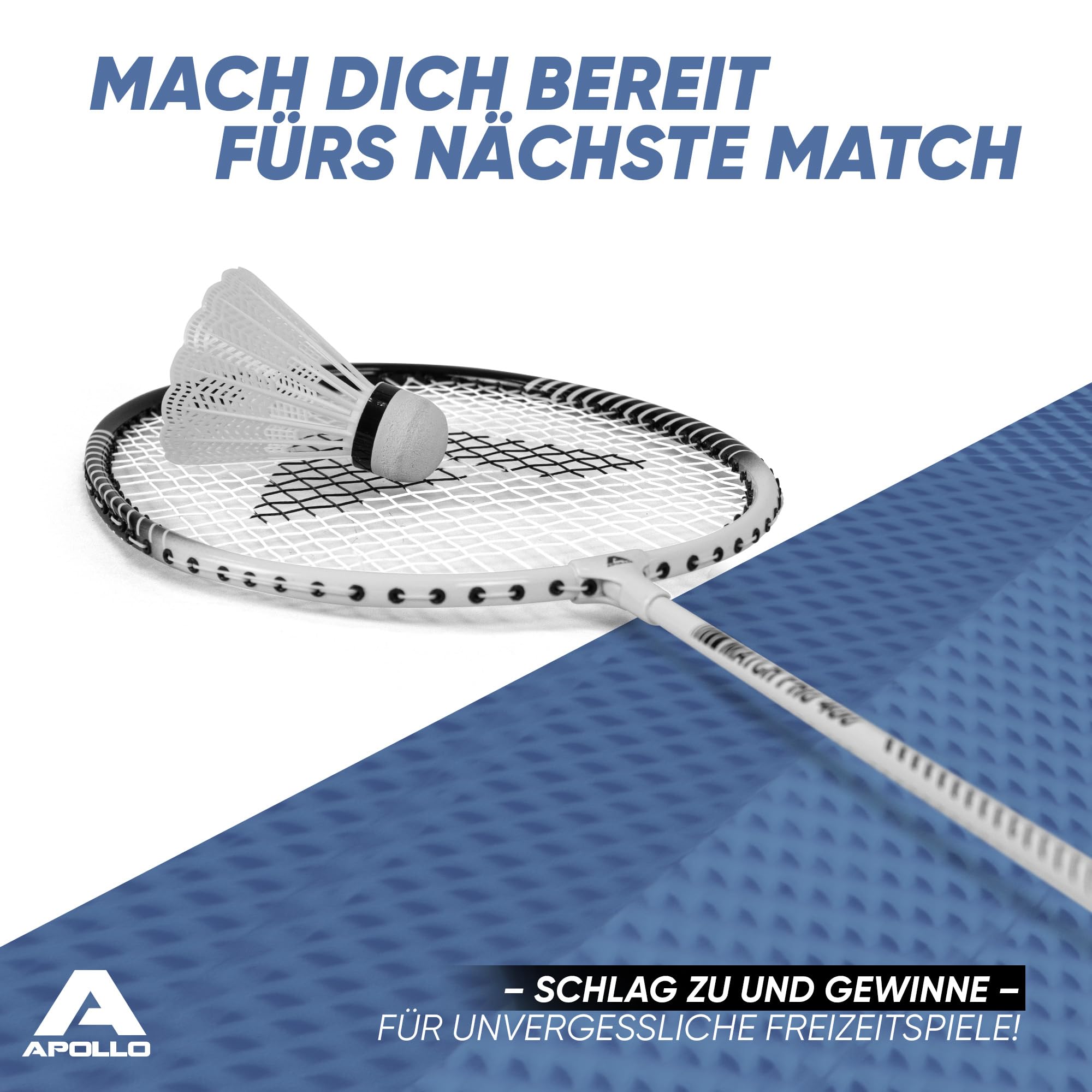 Apollo Badminton Set Match Pro 400 - Badmintonschläger für Kinder und Erwachsene, besonders leichte Badminton Schläger mit Alu Rahmen, Federballschläger Set für Training, Sport und Spaß, mit Tasche