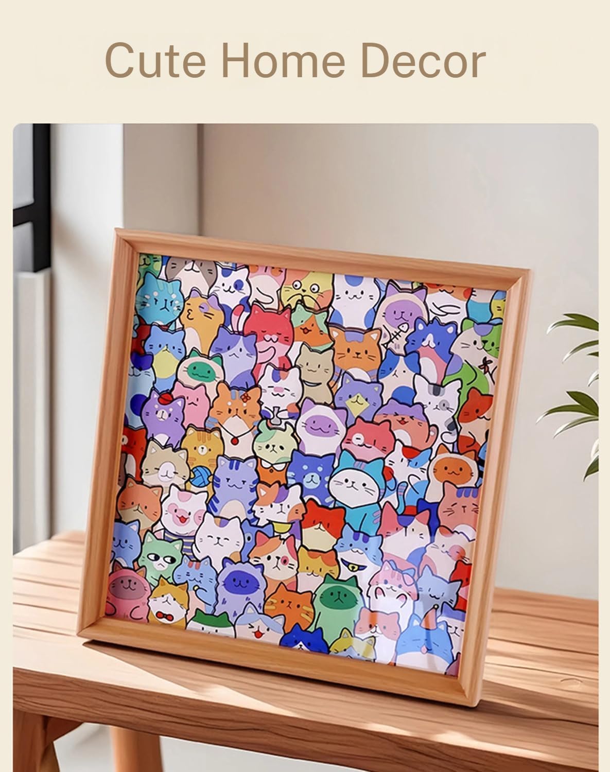 DIY Wooden Cat Puzzle Frame, Puzzle/Drawing/Assembly All in One, Creative Paintable Puzzle Photo Frame, for Home Decoration and Self-Made Gift (12 Colors)
