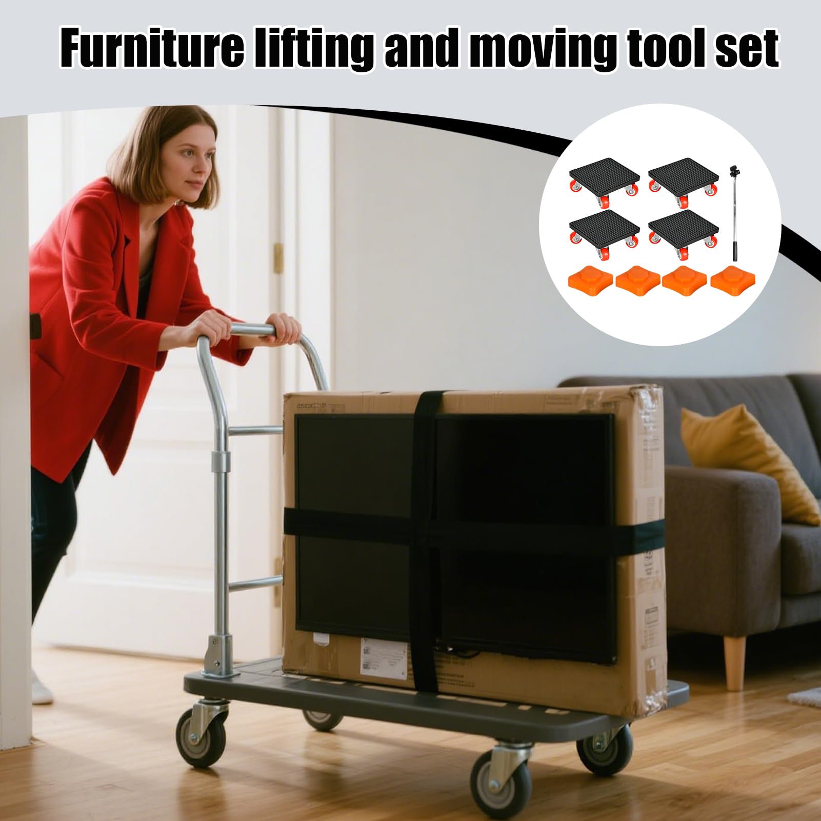 Spostamobili Con Ruote - Slitte Trasporto Pianoforte 500 Kg,Attrezzi Sollevamento Mobili Girevoli 360° Per Materasso Armadio Divano Tavolo Frigo Letto