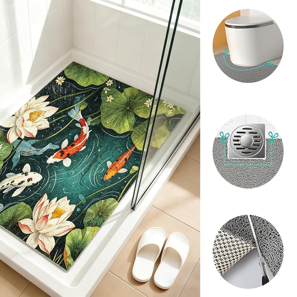 Tappetino da doccia antiscivolo 75X150 cm Motivo a loto Tappeto Doccia antiscivolo Tappeto Bagno Morbido PVC Tappetino Vasca per Bagno e Aree Umide