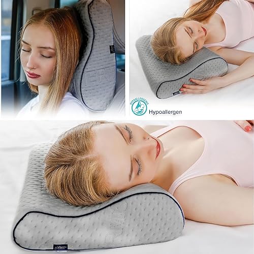 Vista 42 de alkamto Cómoda almohada de espuma viscoelástica para viajes y campamentos, bolsa portátil fácil de llevar, funda de almohada con regulación de Blanco