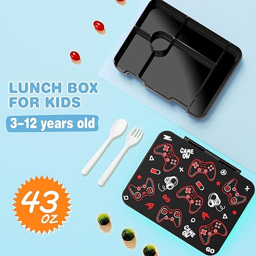 Miniatura 4 de Bevalsa Lonchera Bento para niños con 6 compartimentos, botella de agua de metal de acero inoxidable, bolsa aislada y utensilios, contenedor de