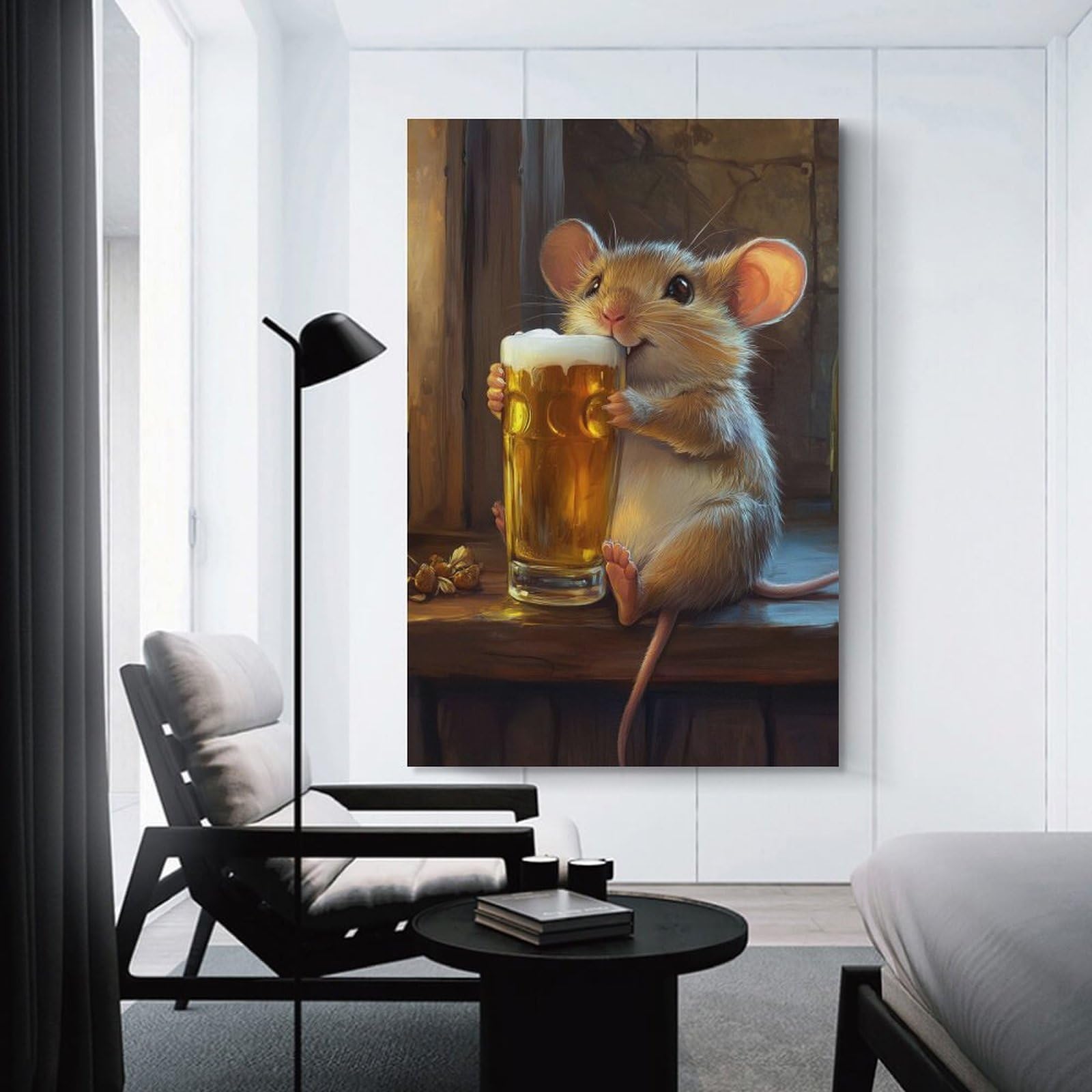 Junmoney Unframe-Style-24 Mouse With Beer Room Decor Wall Art 20X30inch(50X75cm), For Entrance Walls, Hall Decor Or Foyers, A Neat Decor Update For Hallways