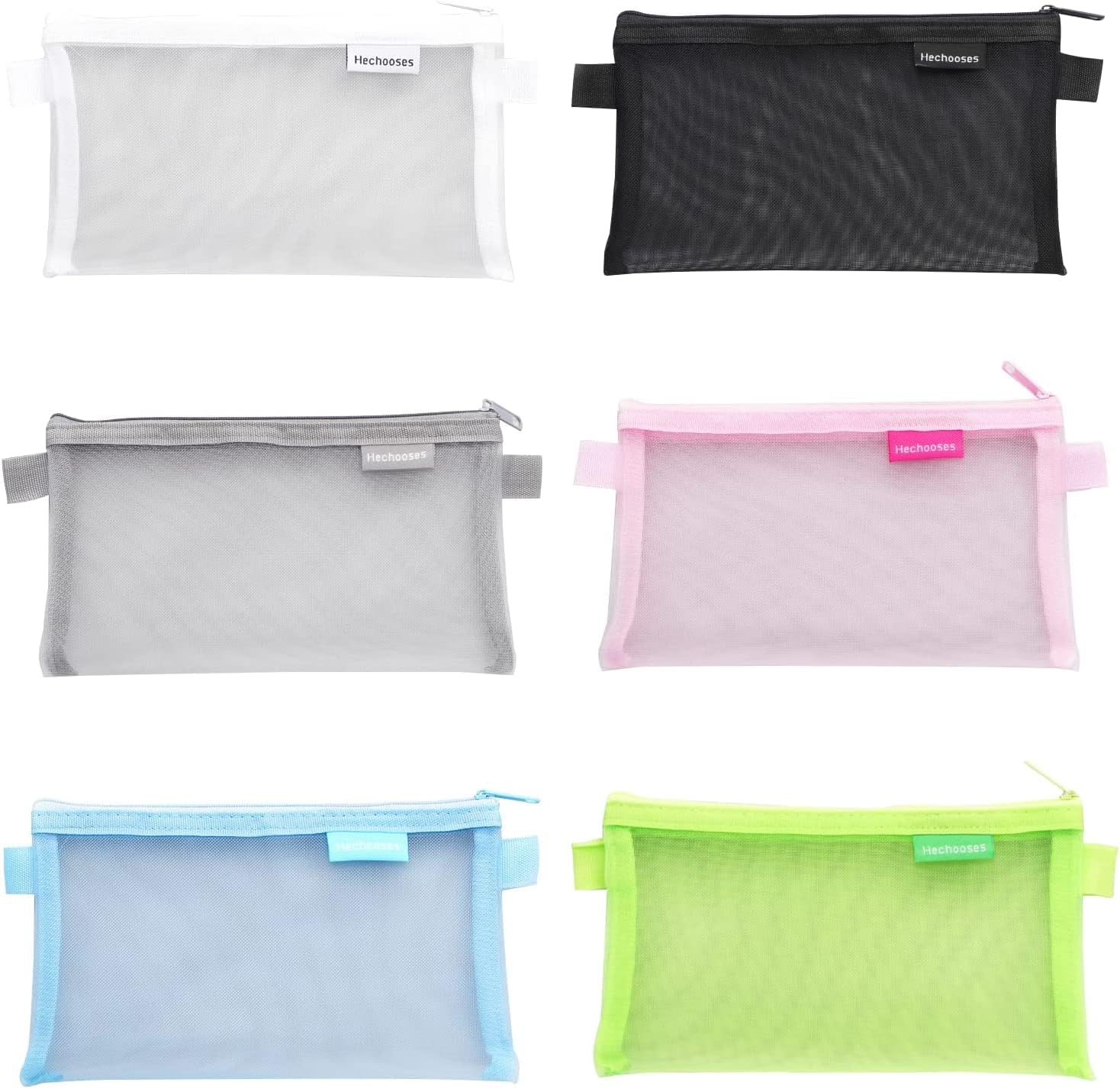 Mesh Pencil Case, 6pcs Clear High-capacity Nylon Mesh Toiletry Bag Cosmetic Makeup Zipper Pouches Travel Organiser Bags for Stationery Pen Daily Toiletries Accessories, 8 x 4.7inch