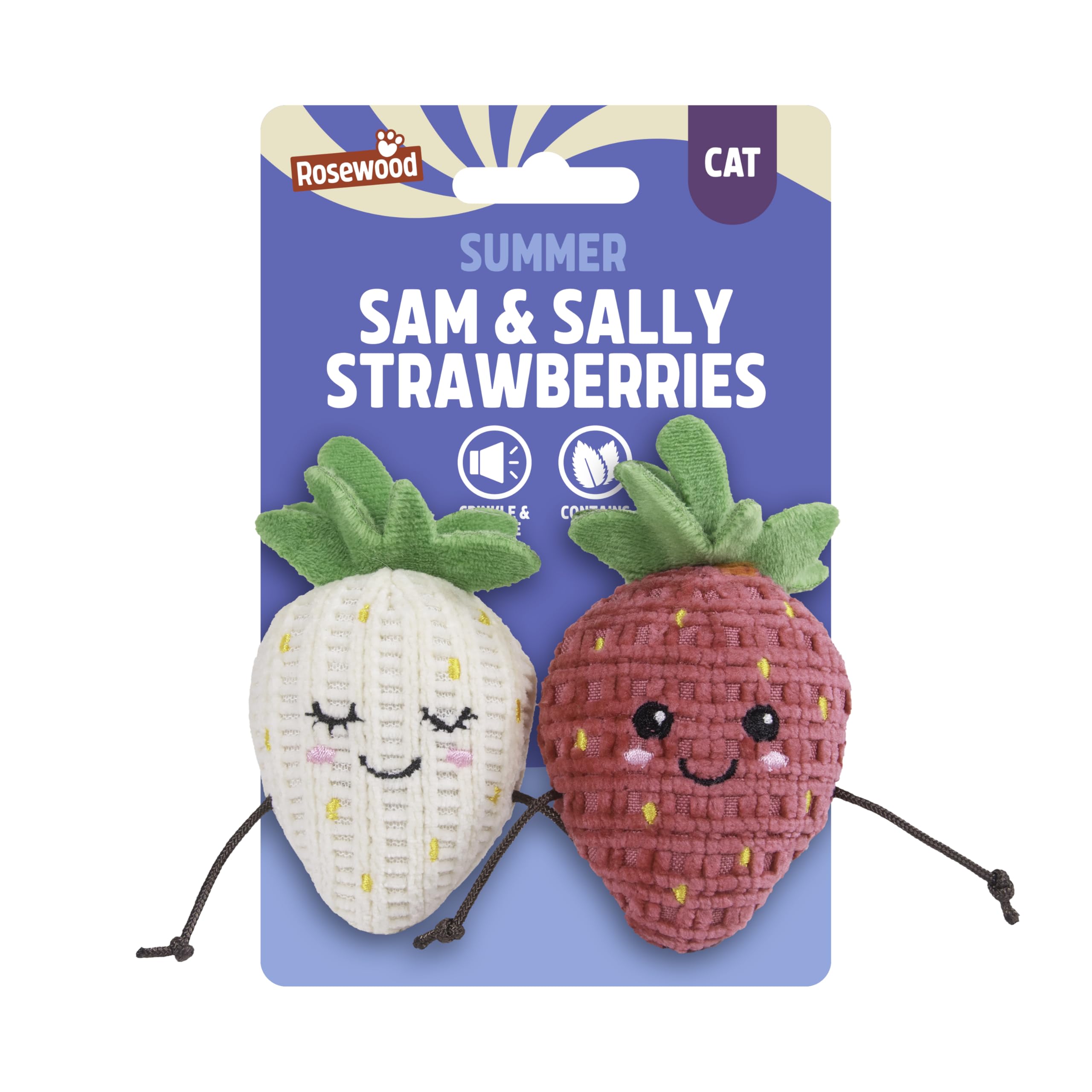 Rosewood Strawberry Duo Cat Toys with Catnip – Soft Knitted Crinkle & Rattle Kitten Toys, Interactive Strawberry Cat Toys for Indoor Cats (2 Pack)