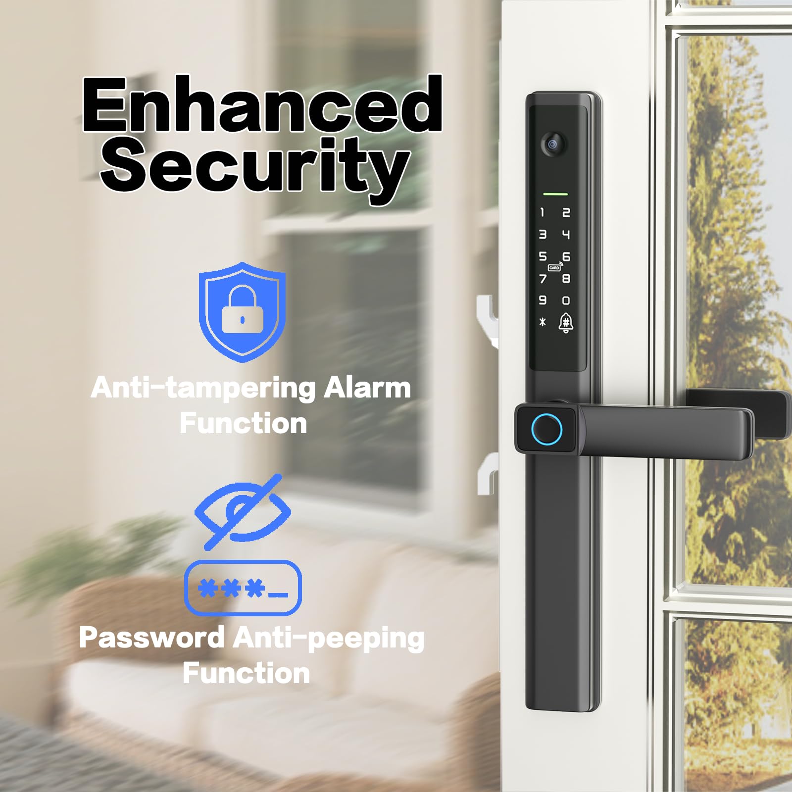 Cerradura inteligente para puerta corredera con asa, cerradura de puerta corredera sin llave con código de huellas dactilares, tarjeta RFID, teclado digital, llave digital, reemplazo remoto, marco